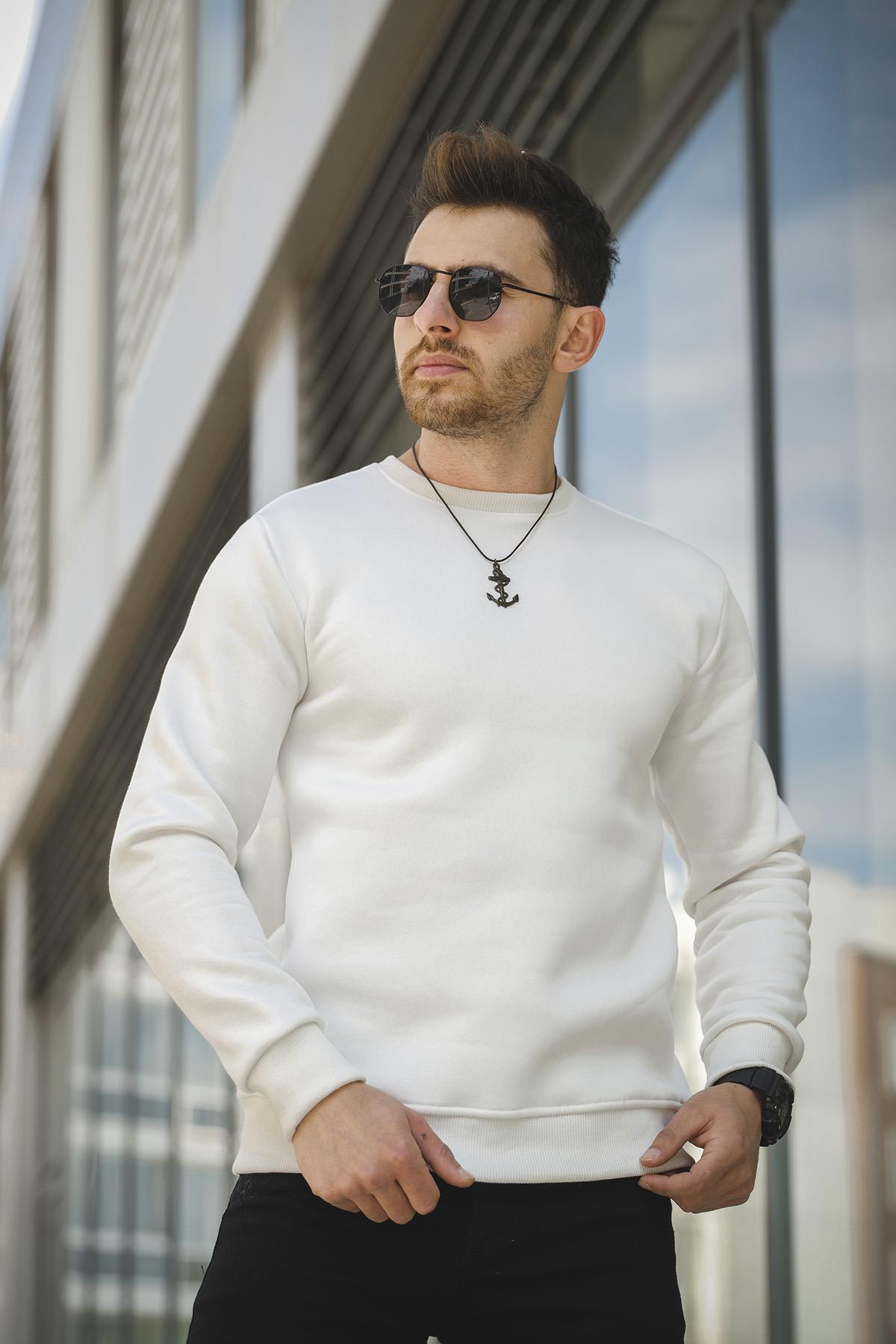 Gomez Dar Kesim Üç İplik Şardonlu İçi Pamuklu Bisiklet Yaka Sweatshirt