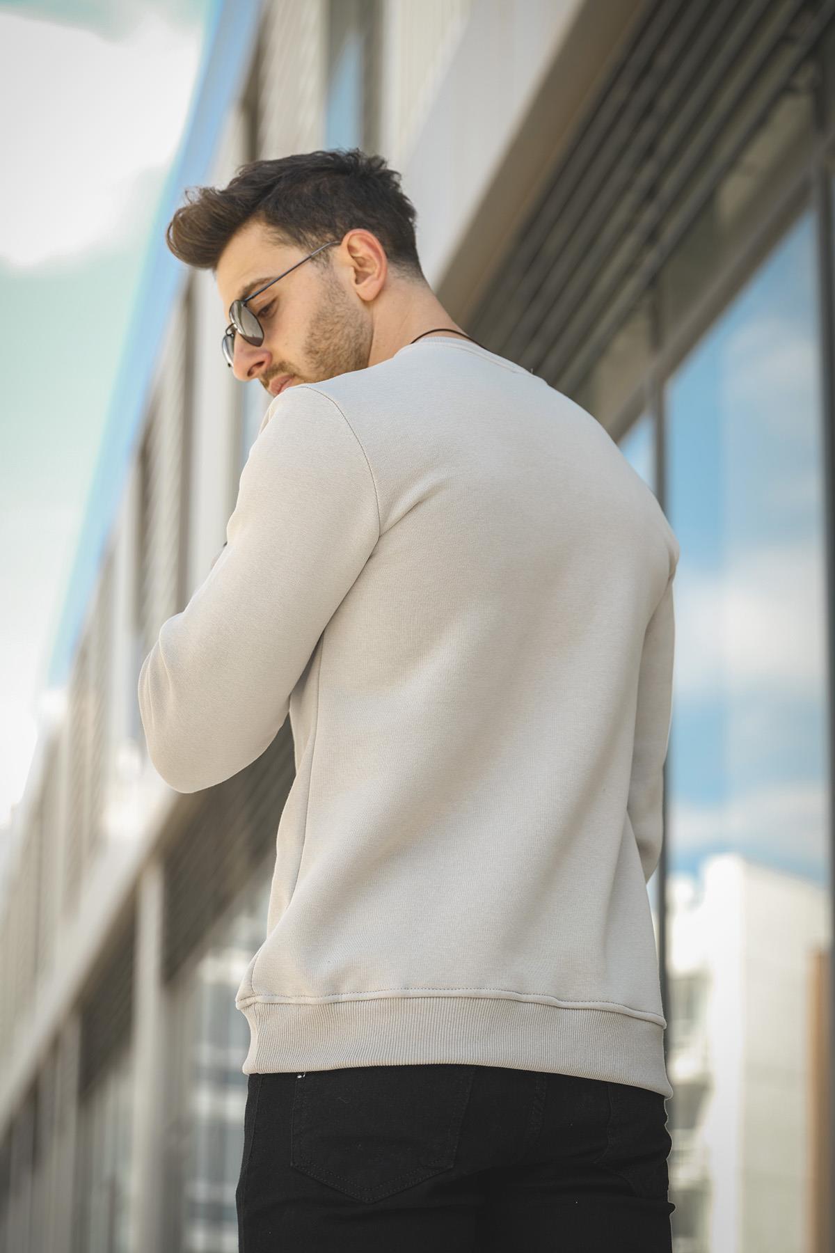 Gomez Dar Kesim Üç İplik Şardonlu İçi Pamuklu Bisiklet Yaka Sweatshirt