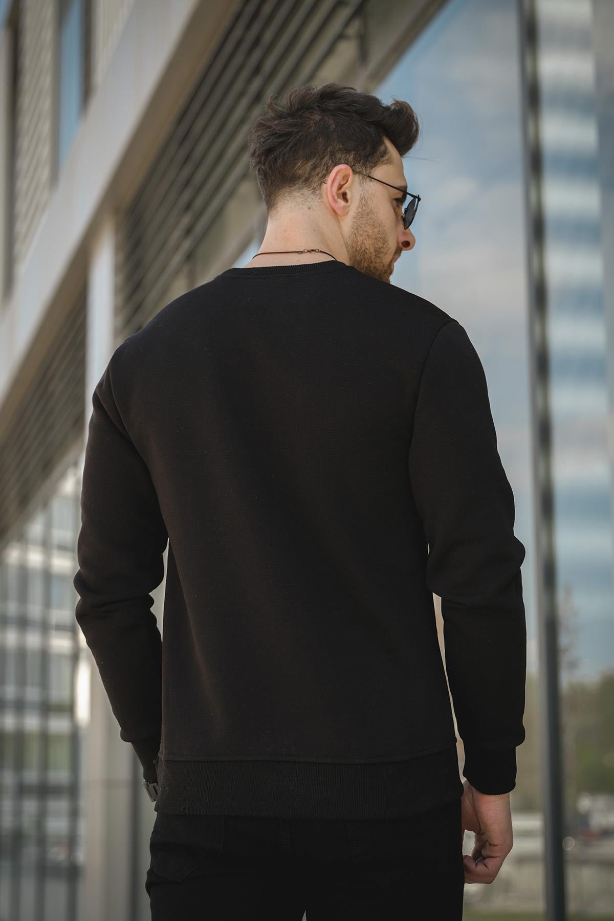 Gomez Dar Kesim Üç İplik Şardonlu İçi Pamuklu Bisiklet Yaka Sweatshirt