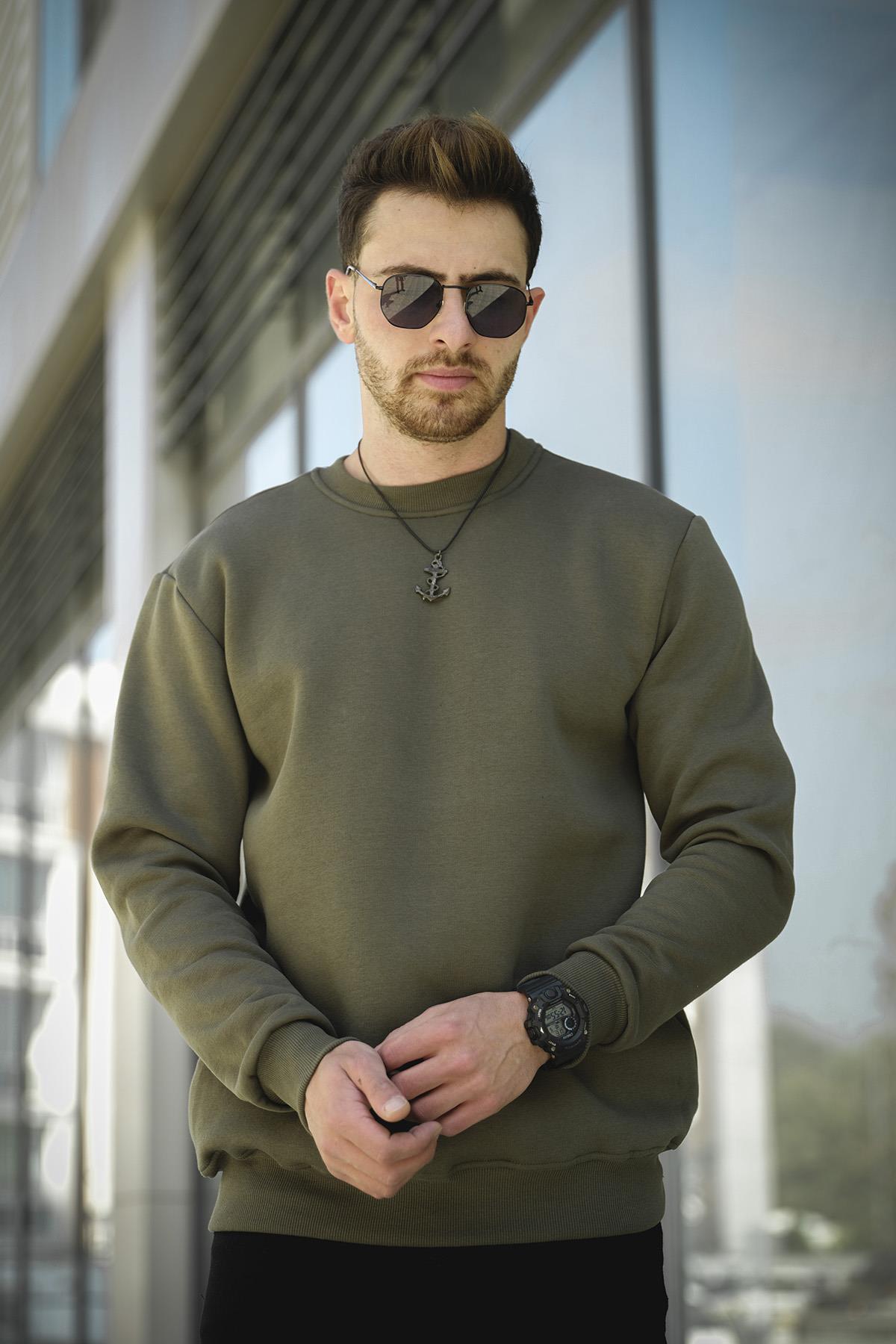 Gomez Dar Kesim Üç İplik Şardonlu İçi Pamuklu Bisiklet Yaka Sweatshirt