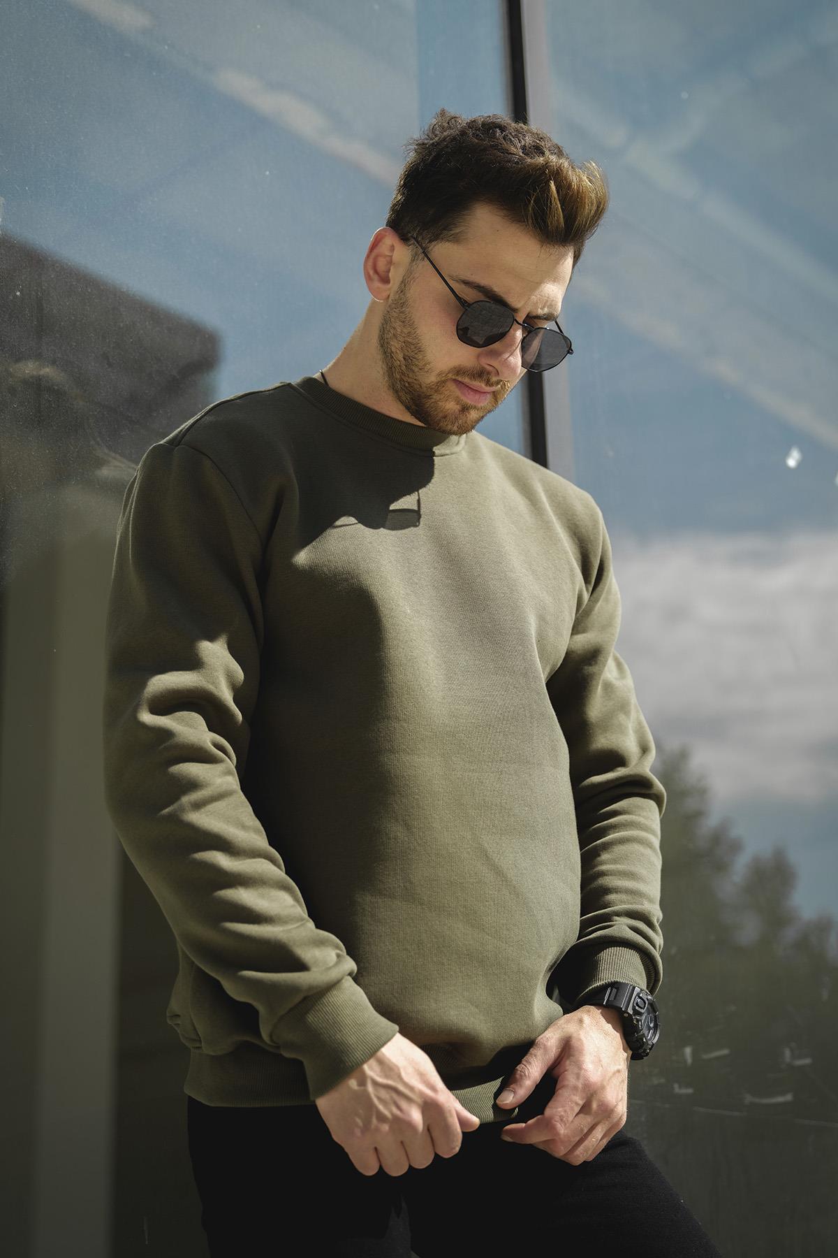 Gomez Dar Kesim Üç İplik Şardonlu İçi Pamuklu Bisiklet Yaka Sweatshirt