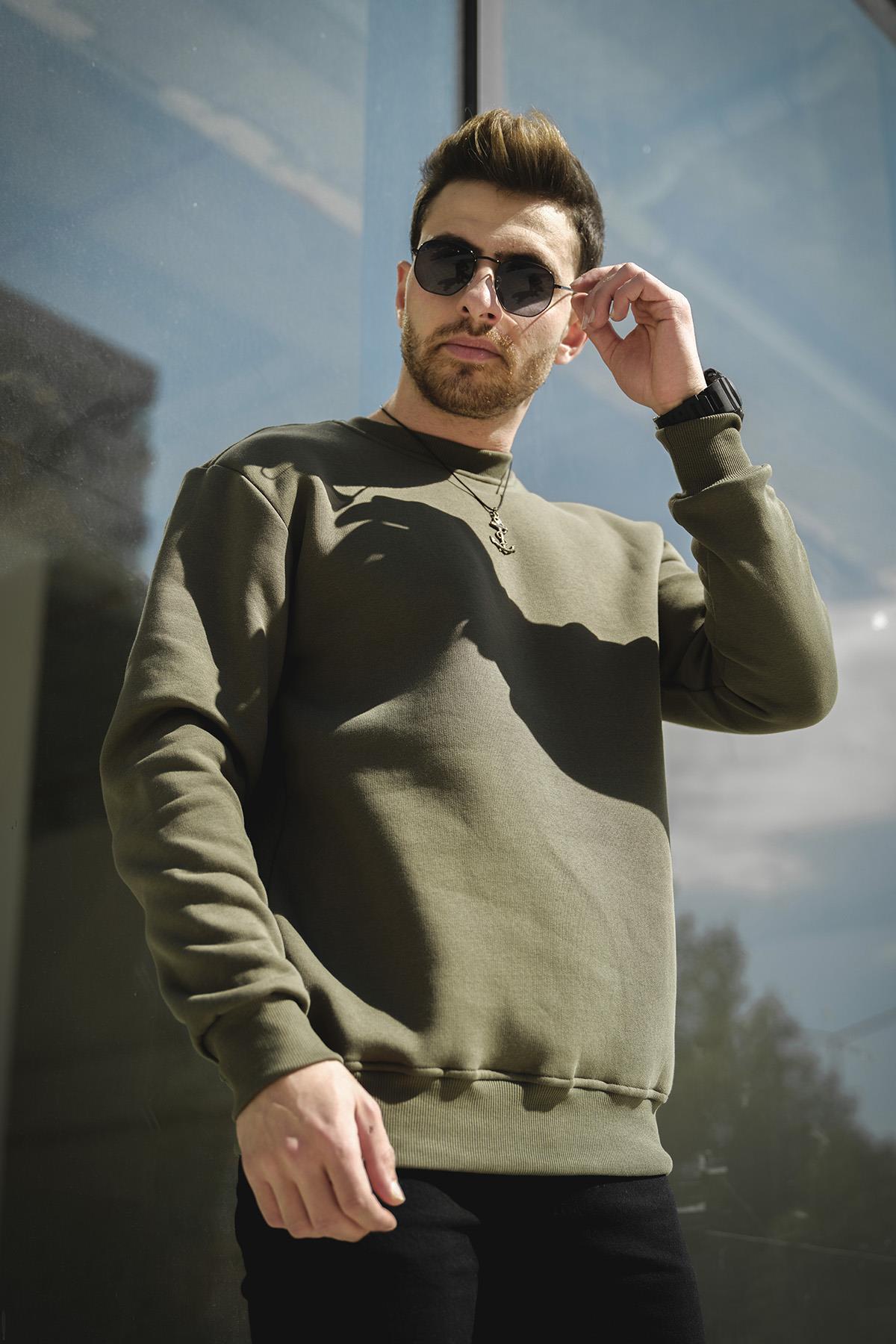 Gomez Dar Kesim Üç İplik Şardonlu İçi Pamuklu Bisiklet Yaka Sweatshirt