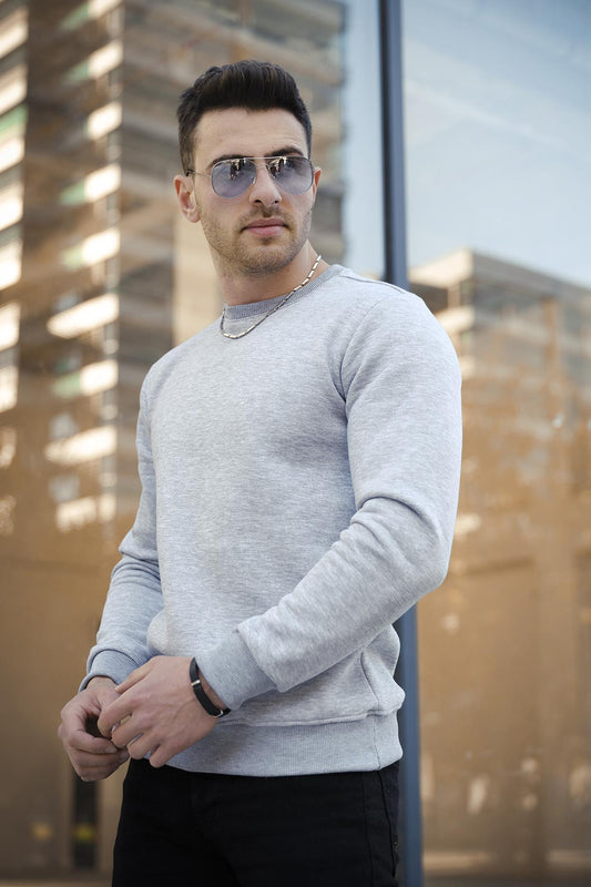 Gomez Dar Kesim Üç İplik Şardonlu İçi Pamuklu Bisiklet Yaka Sweatshirt