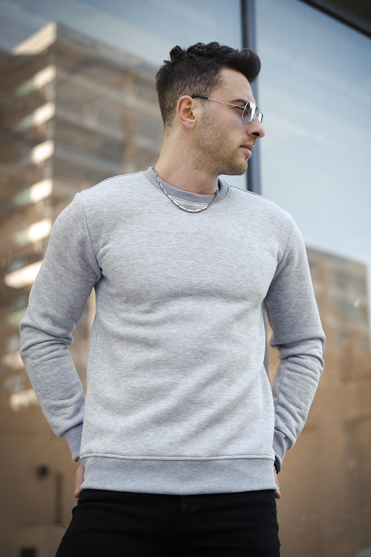 Gomez Dar Kesim Üç İplik Şardonlu İçi Pamuklu Bisiklet Yaka Sweatshirt