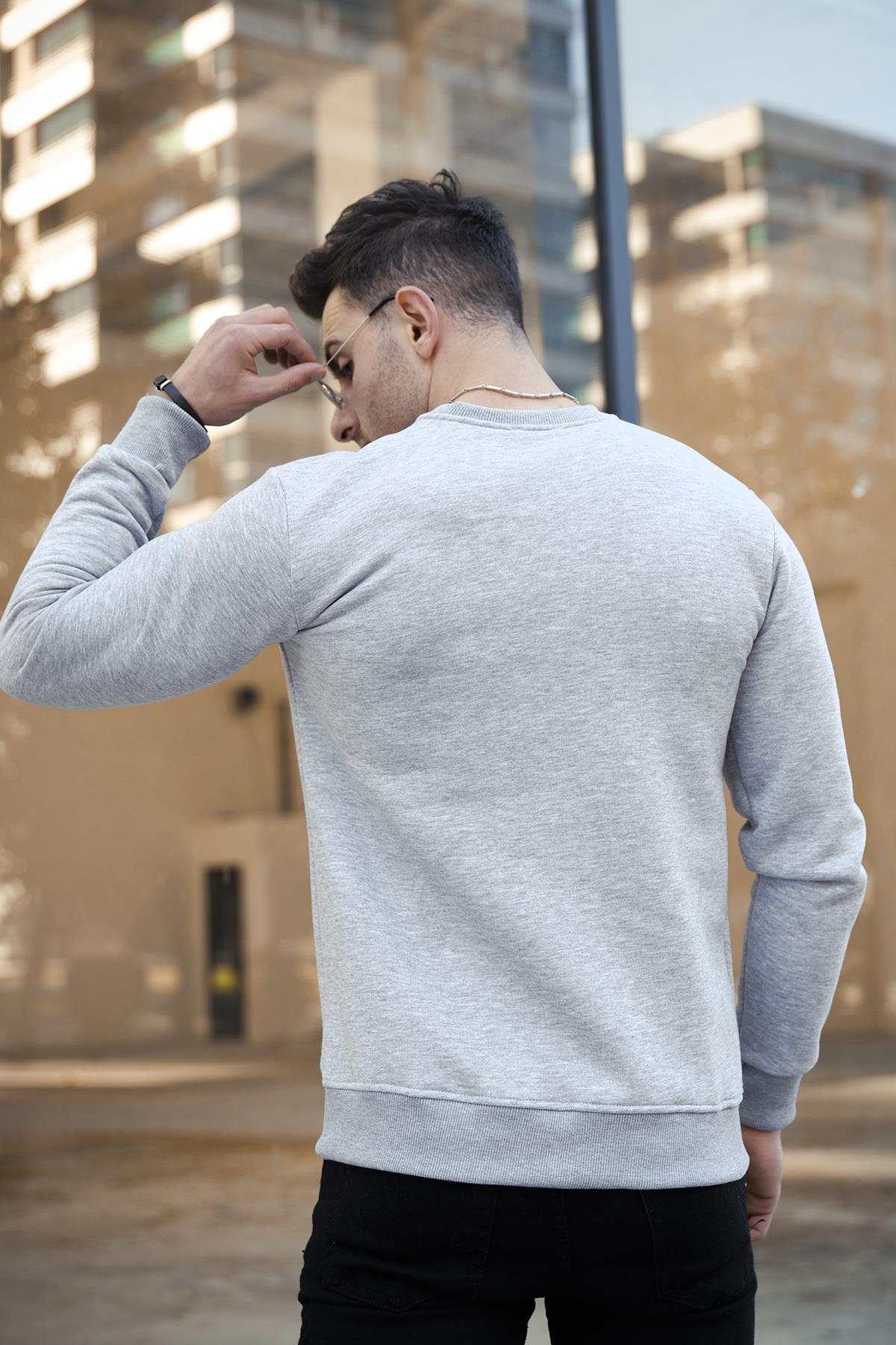 Gomez Dar Kesim Üç İplik Şardonlu İçi Pamuklu Bisiklet Yaka Sweatshirt