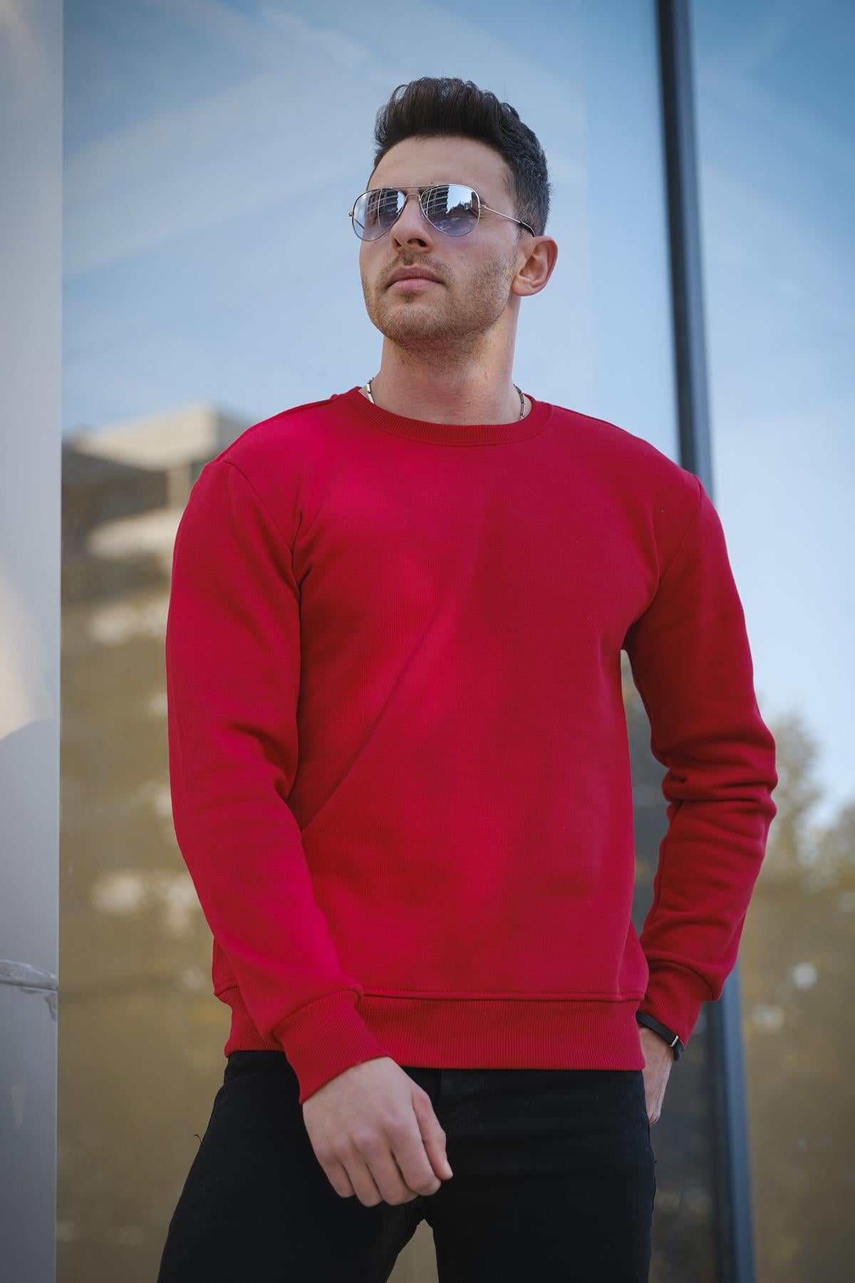 Gomez Dar Kesim Üç İplik Şardonlu İçi Pamuklu Bisiklet Yaka Sweatshirt