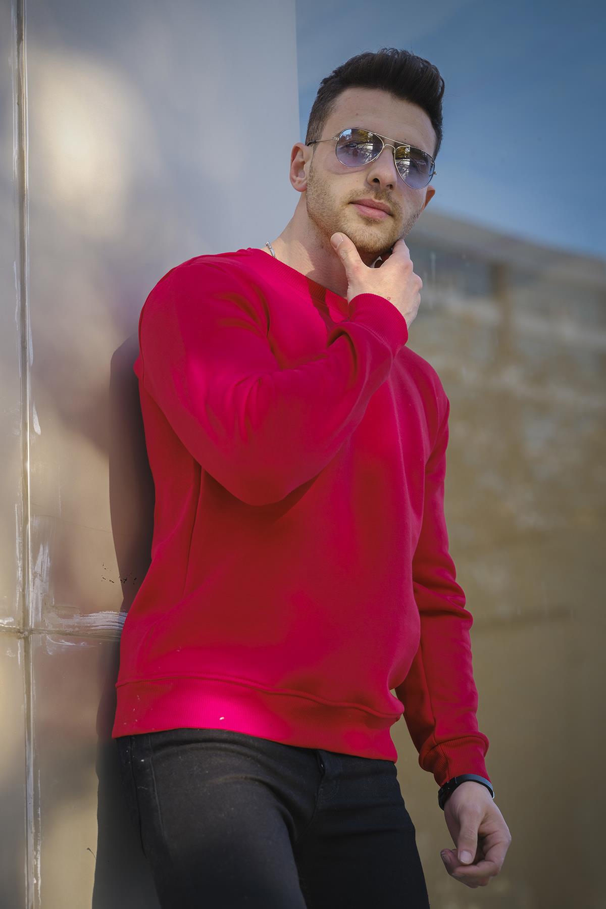 Gomez Dar Kesim Üç İplik Şardonlu İçi Pamuklu Bisiklet Yaka Sweatshirt