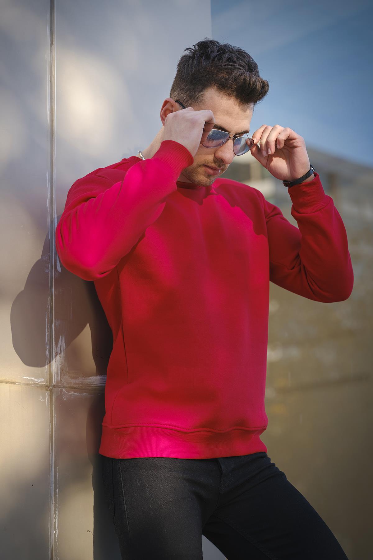 Gomez Dar Kesim Üç İplik Şardonlu İçi Pamuklu Bisiklet Yaka Sweatshirt