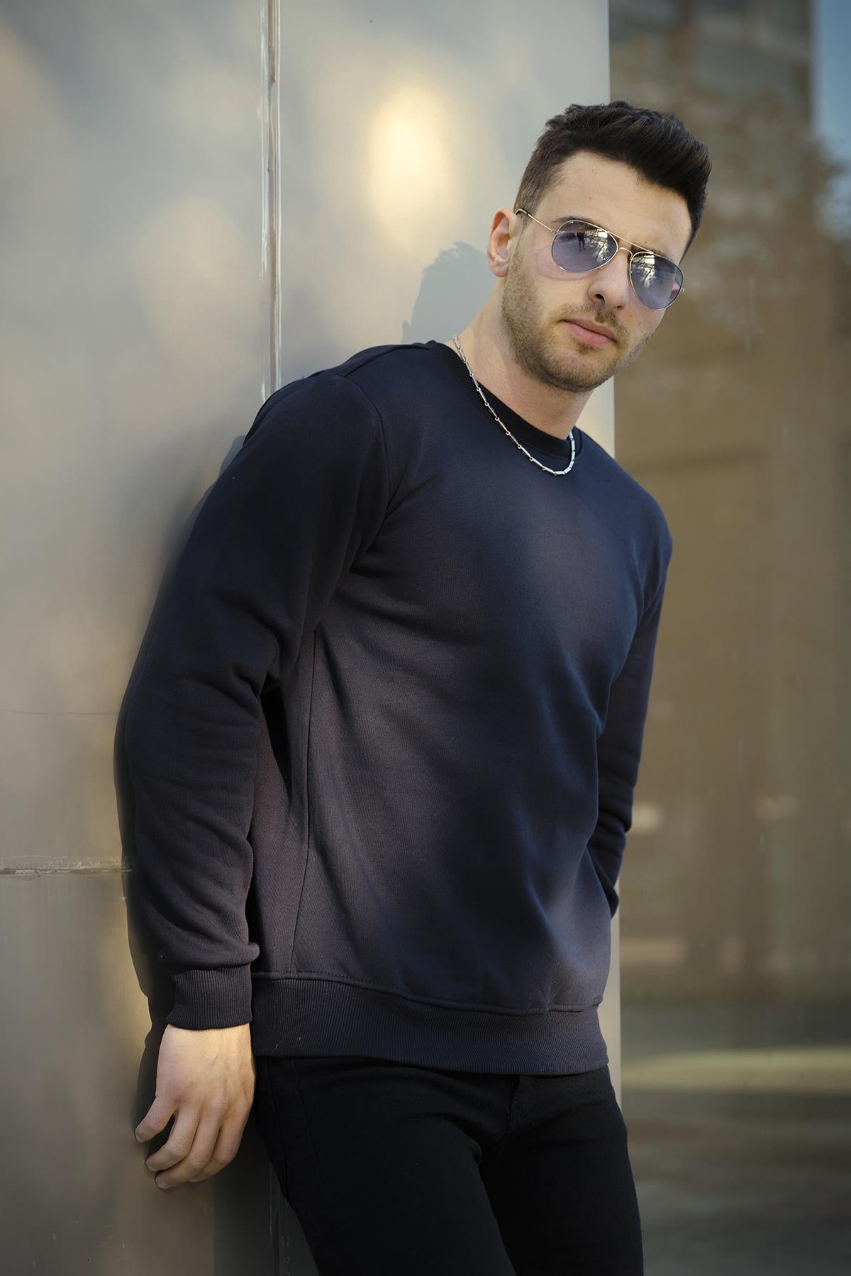 Gomez Dar Kesim Üç İplik Şardonlu İçi Pamuklu Bisiklet Yaka Sweatshirt