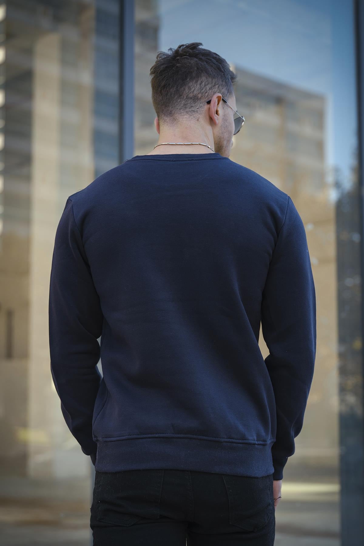 Gomez Dar Kesim Üç İplik Şardonlu İçi Pamuklu Bisiklet Yaka Sweatshirt