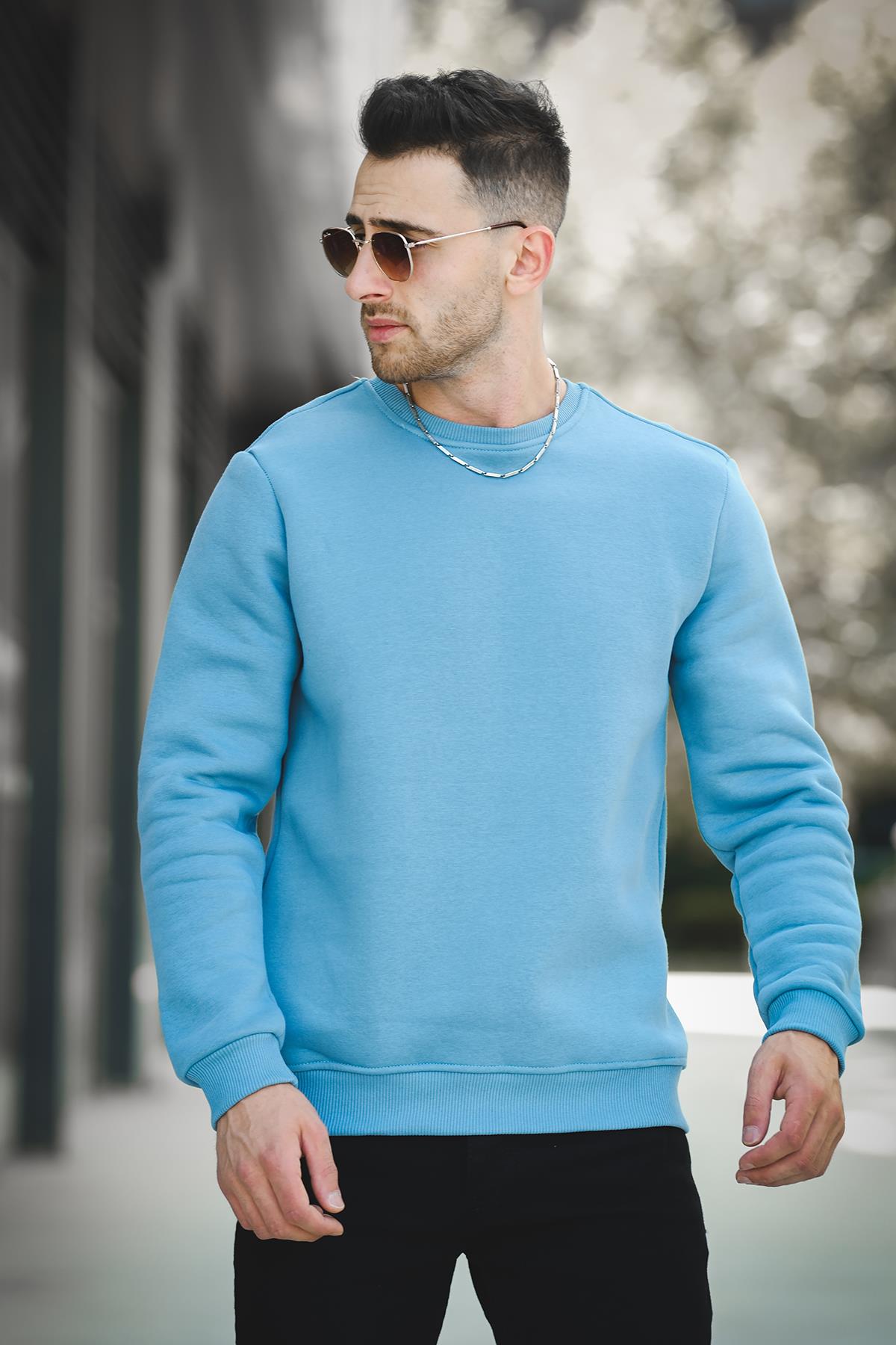Gomez Dar Kesim Üç İplik Şardonlu İçi Pamuklu Bisiklet Yaka Sweatshirt
