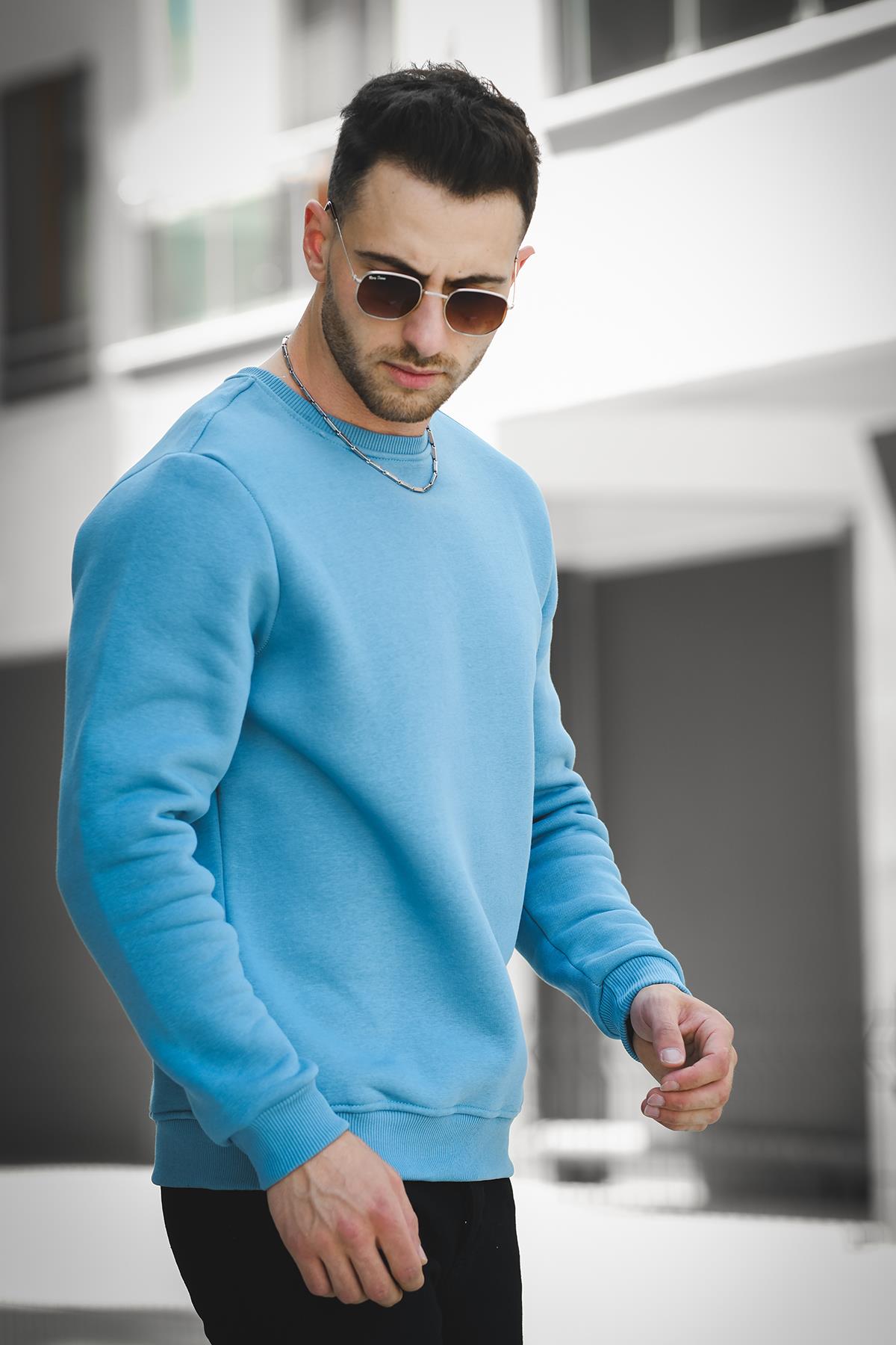 Gomez Dar Kesim Üç İplik Şardonlu İçi Pamuklu Bisiklet Yaka Sweatshirt