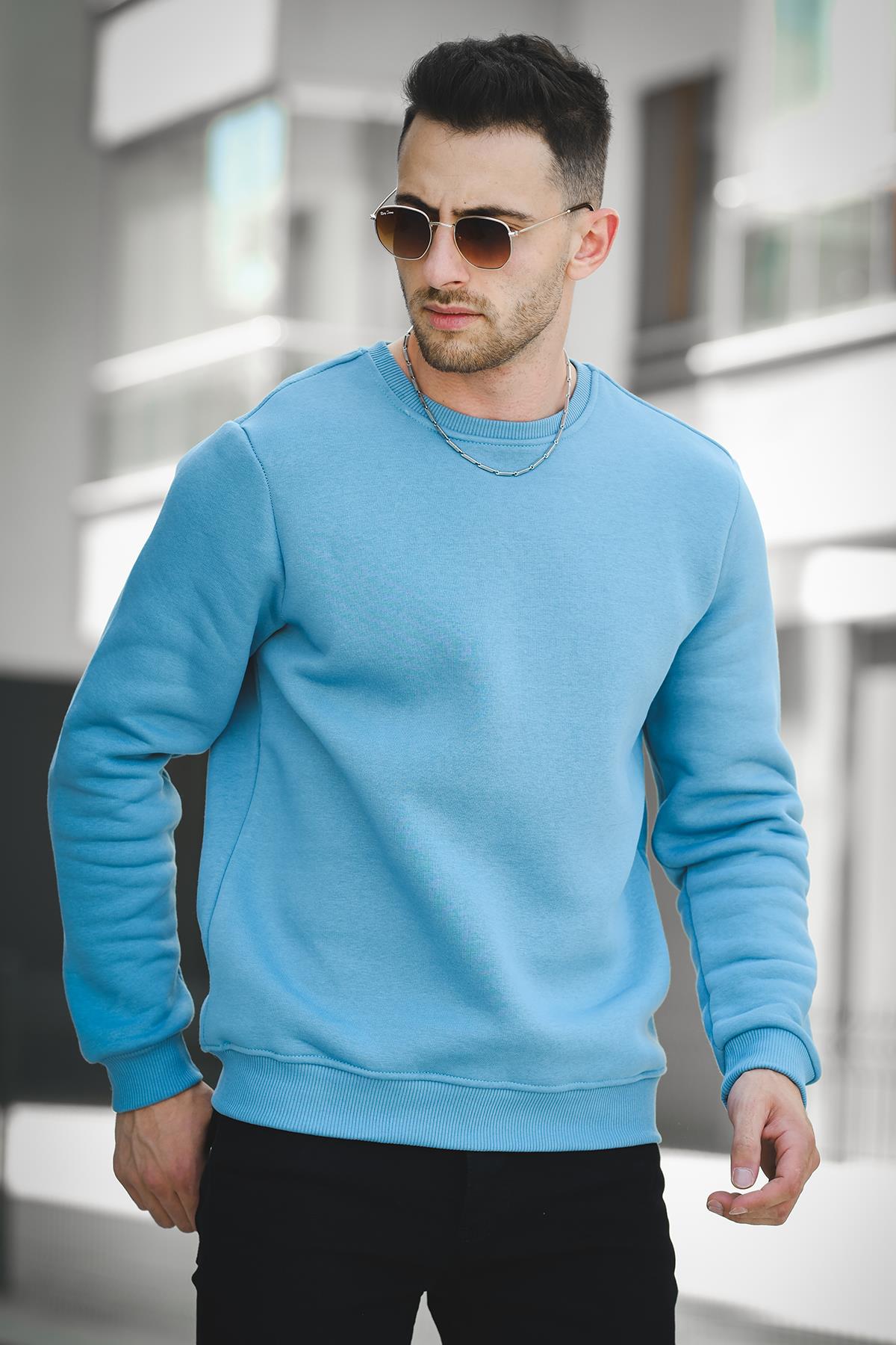 Gomez Dar Kesim Üç İplik Şardonlu İçi Pamuklu Bisiklet Yaka Sweatshirt