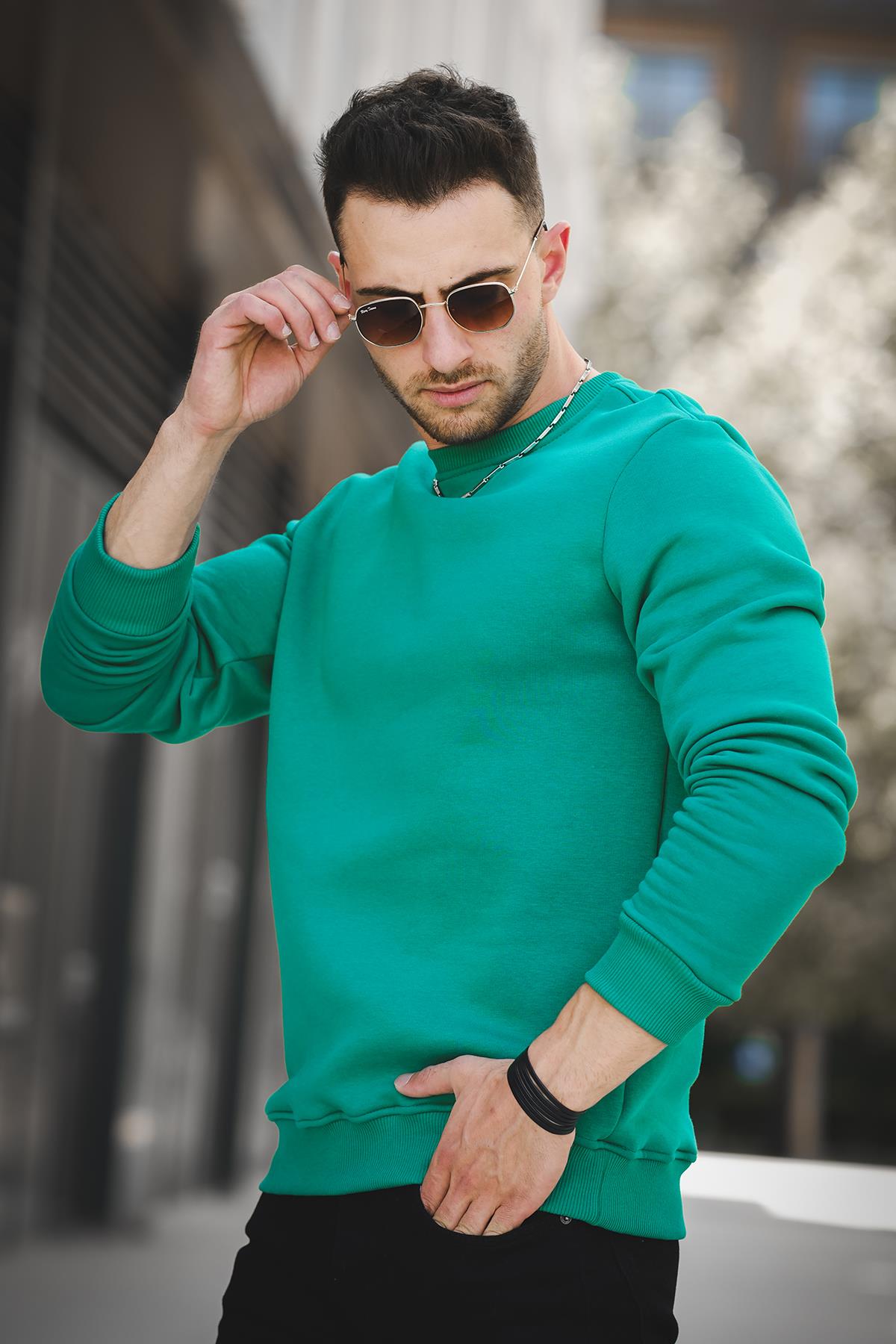 Gomez Dar Kesim Üç İplik Şardonlu İçi Pamuklu Bisiklet Yaka Sweatshirt