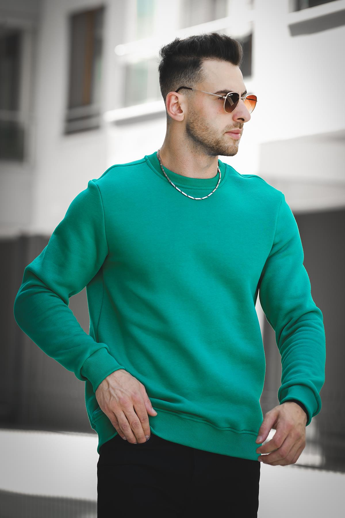 Gomez Dar Kesim Üç İplik Şardonlu İçi Pamuklu Bisiklet Yaka Sweatshirt