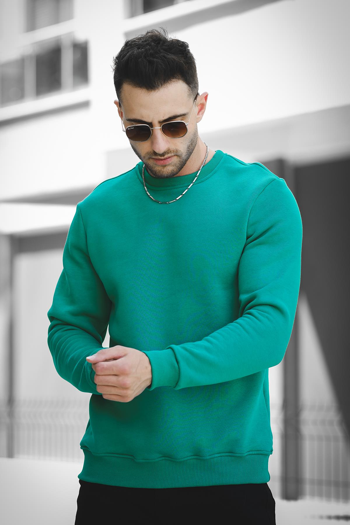 Gomez Dar Kesim Üç İplik Şardonlu İçi Pamuklu Bisiklet Yaka Sweatshirt