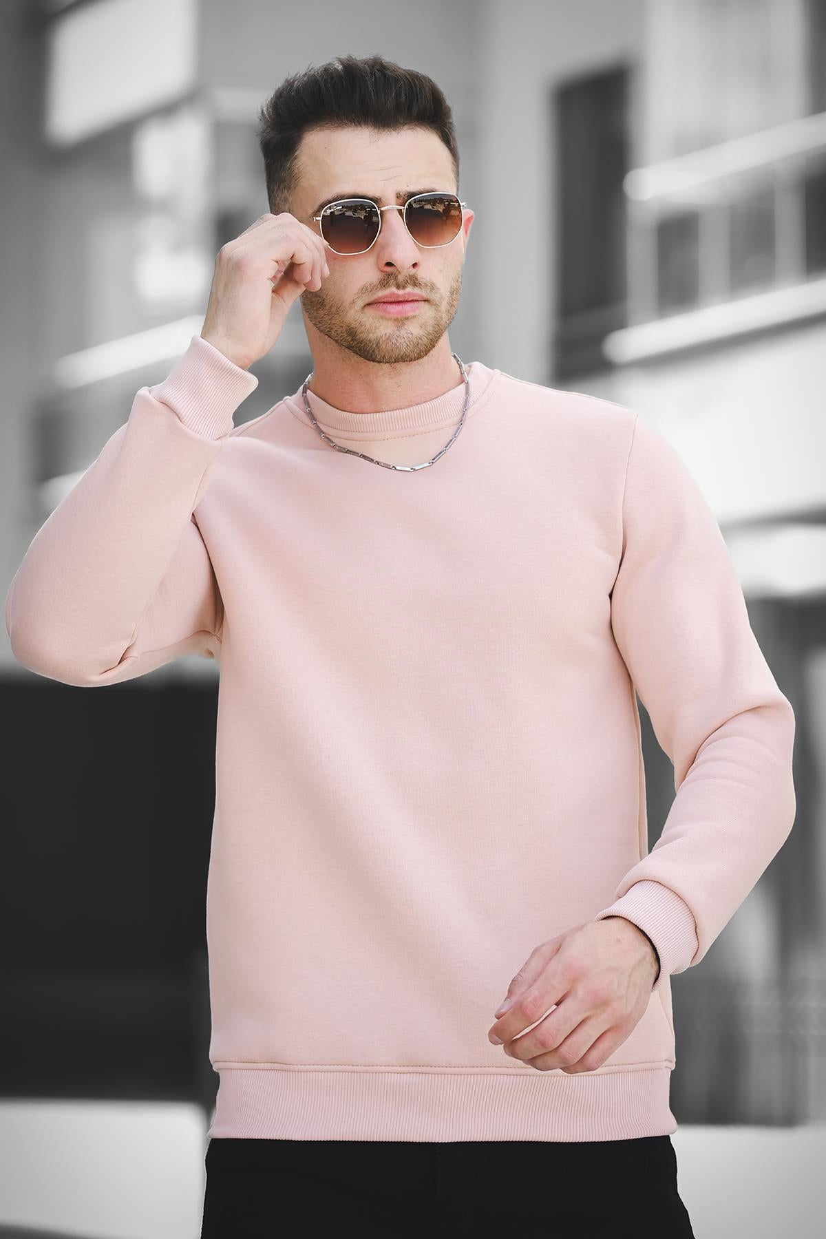 Gomez Dar Kesim Üç İplik Şardonlu İçi Pamuklu Bisiklet Yaka Sweatshirt