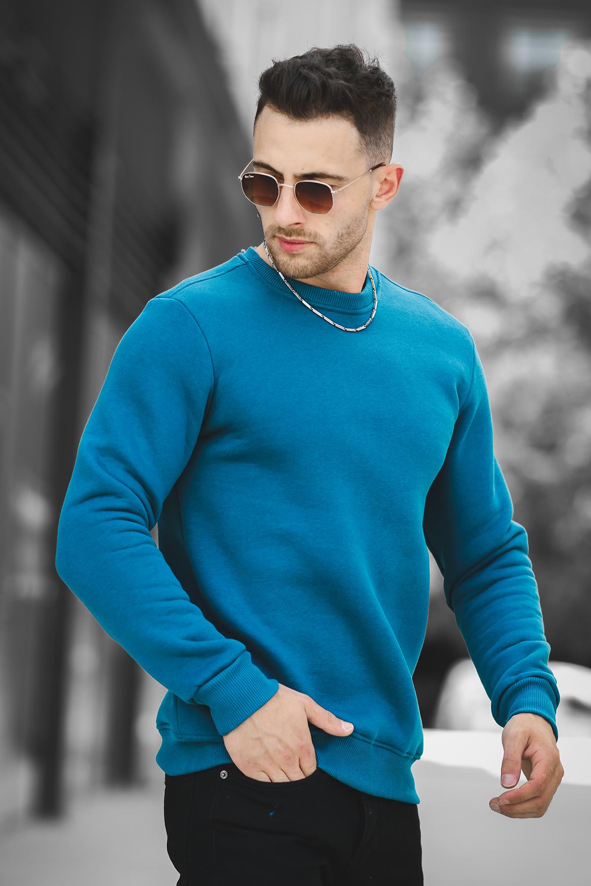 Gomez Dar Kesim Üç İplik Şardonlu İçi Pamuklu Bisiklet Yaka Sweatshirt