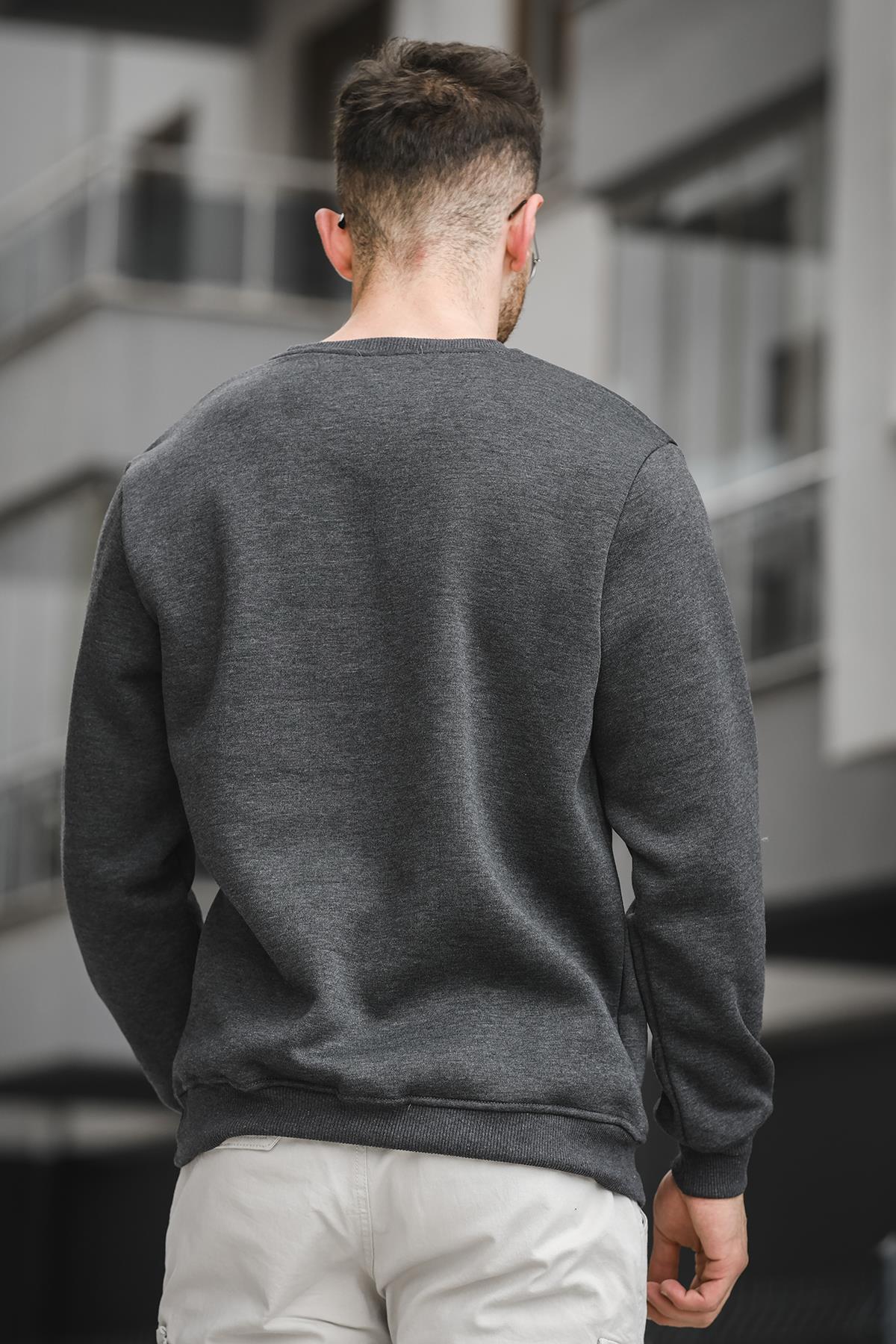 Gomez Dar Kesim Üç İplik Şardonlu İçi Pamuklu Bisiklet Yaka Sweatshirt