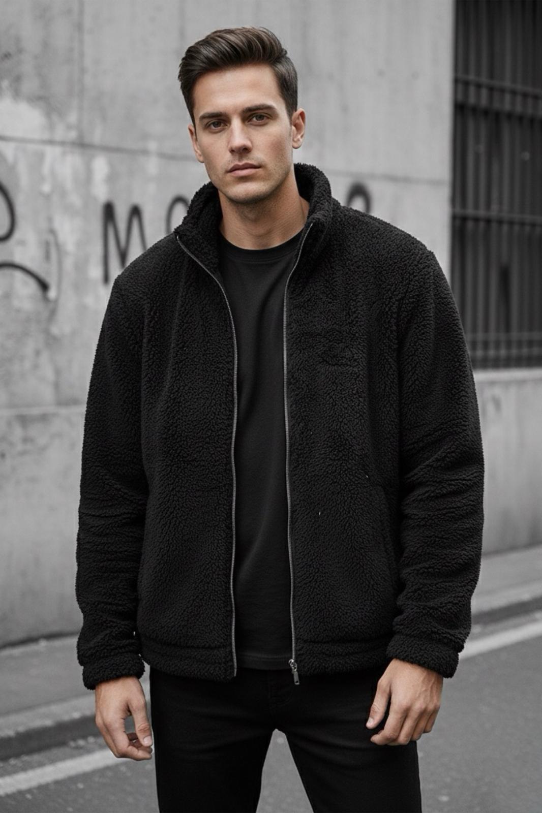 Harris Peluş Tam Fermuarlı Gömlek Yaka Kalın Erkek Hırka Sweatshirt Polar