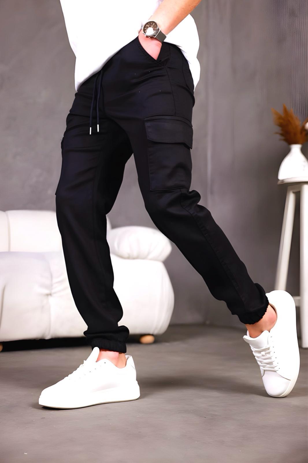 Hend Jogg Paçası ve Beli Lastikli Slim Fit Likralı Keten Kargo Pantolon