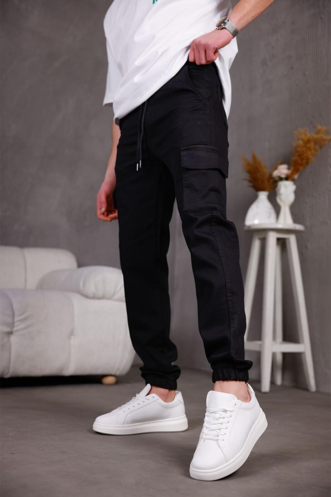 Hend Jogg Paçası ve Beli Lastikli Slim Fit Likralı Keten Kargo Pantolon