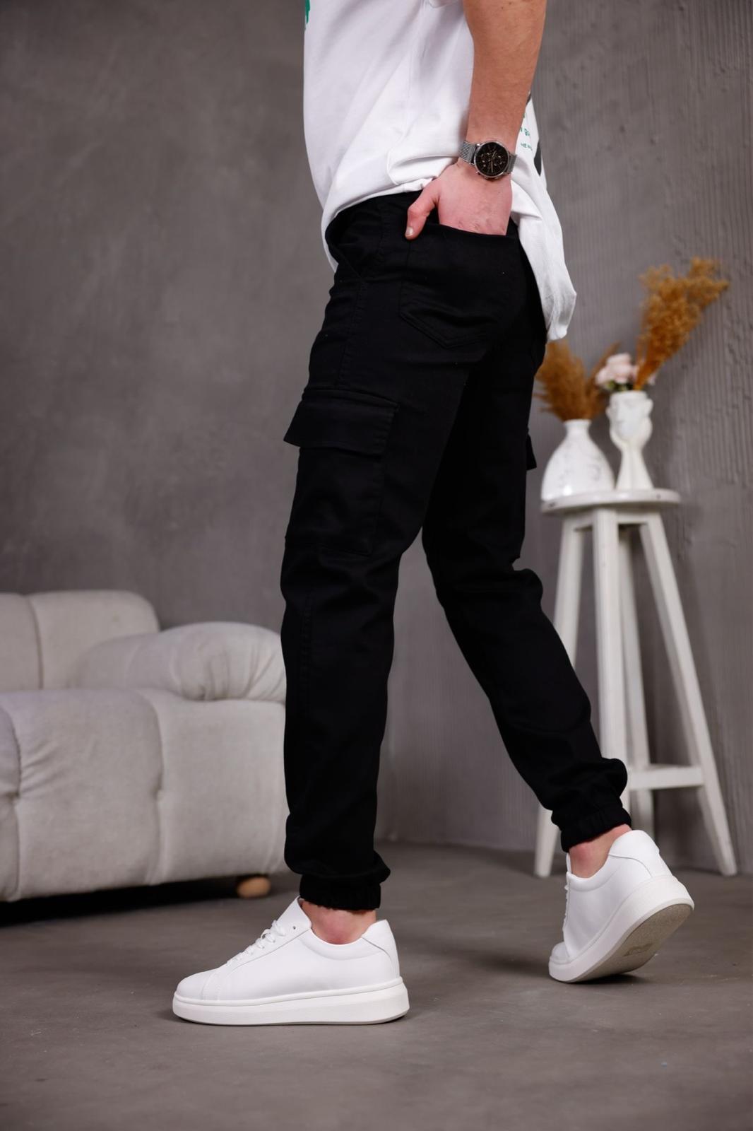 Hend Jogg Paçası ve Beli Lastikli Slim Fit Likralı Keten Kargo Pantolon