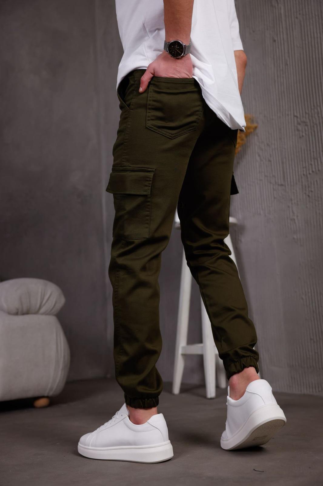 Hend Jogg Paçası ve Beli Lastikli Slim Fit Likralı Keten Kargo Pantolon