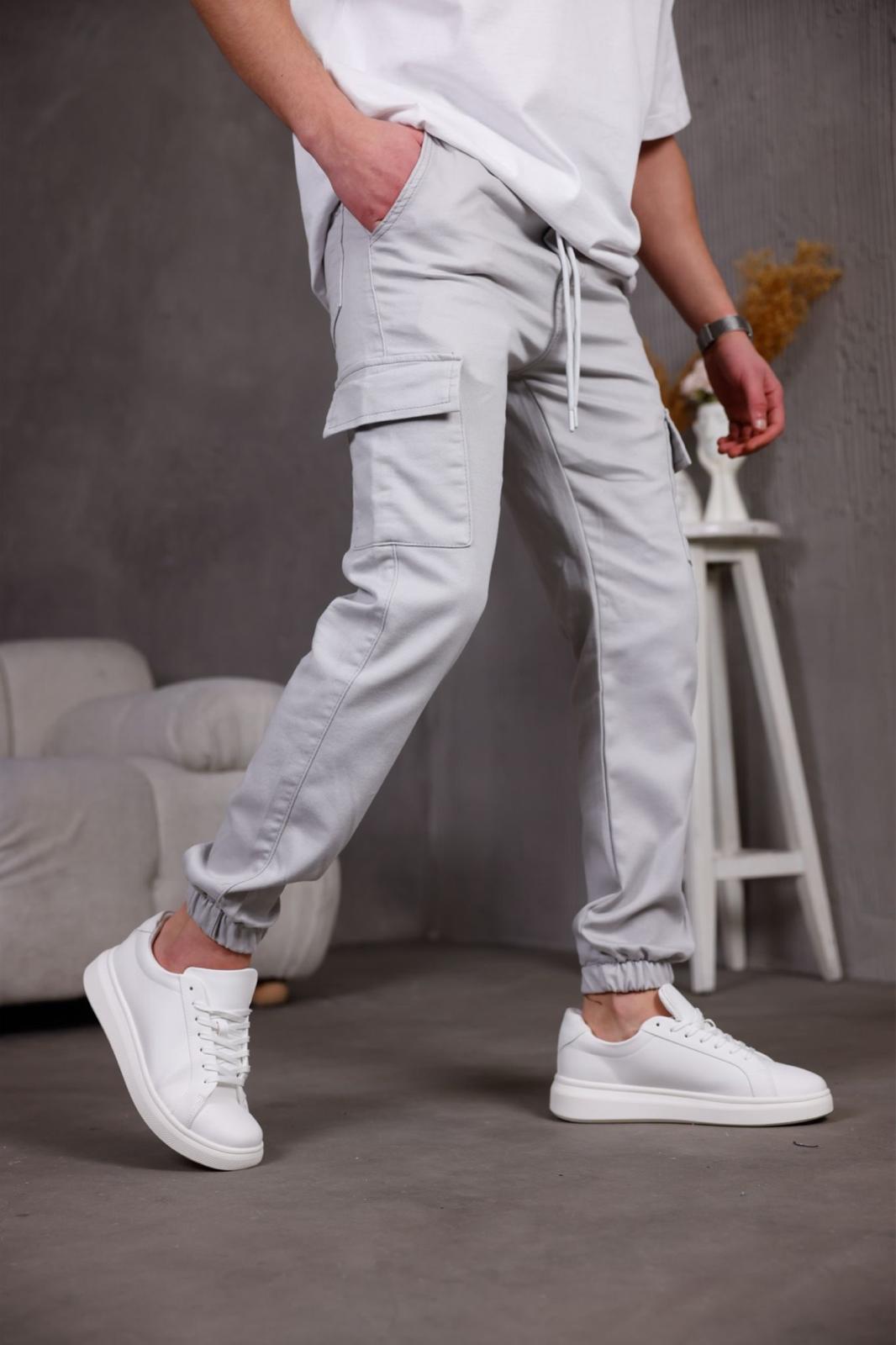 Hend Jogg Paçası ve Beli Lastikli Slim Fit Likralı Keten Kargo Pantolon