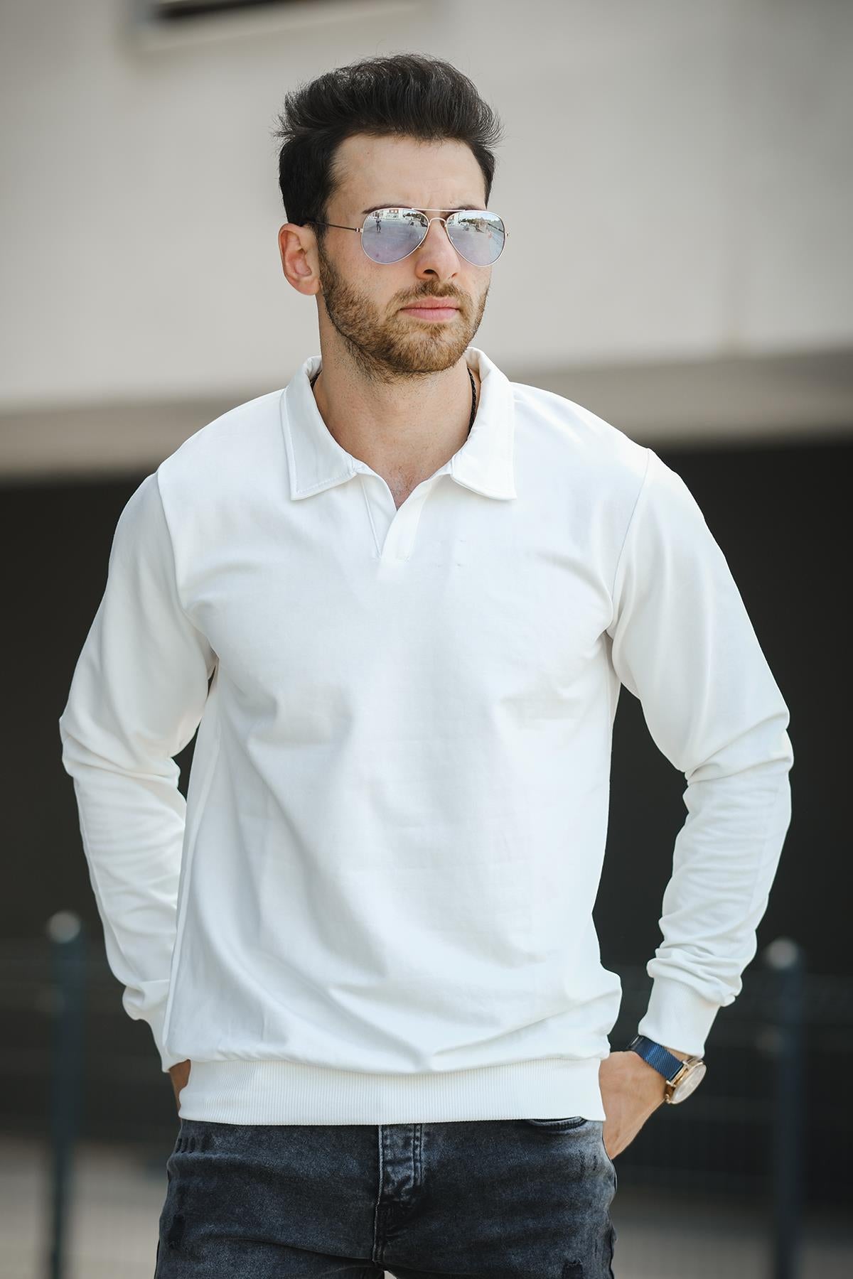 Hoek Slim Fit Patlı Yakalı Erkek Sweatshirt