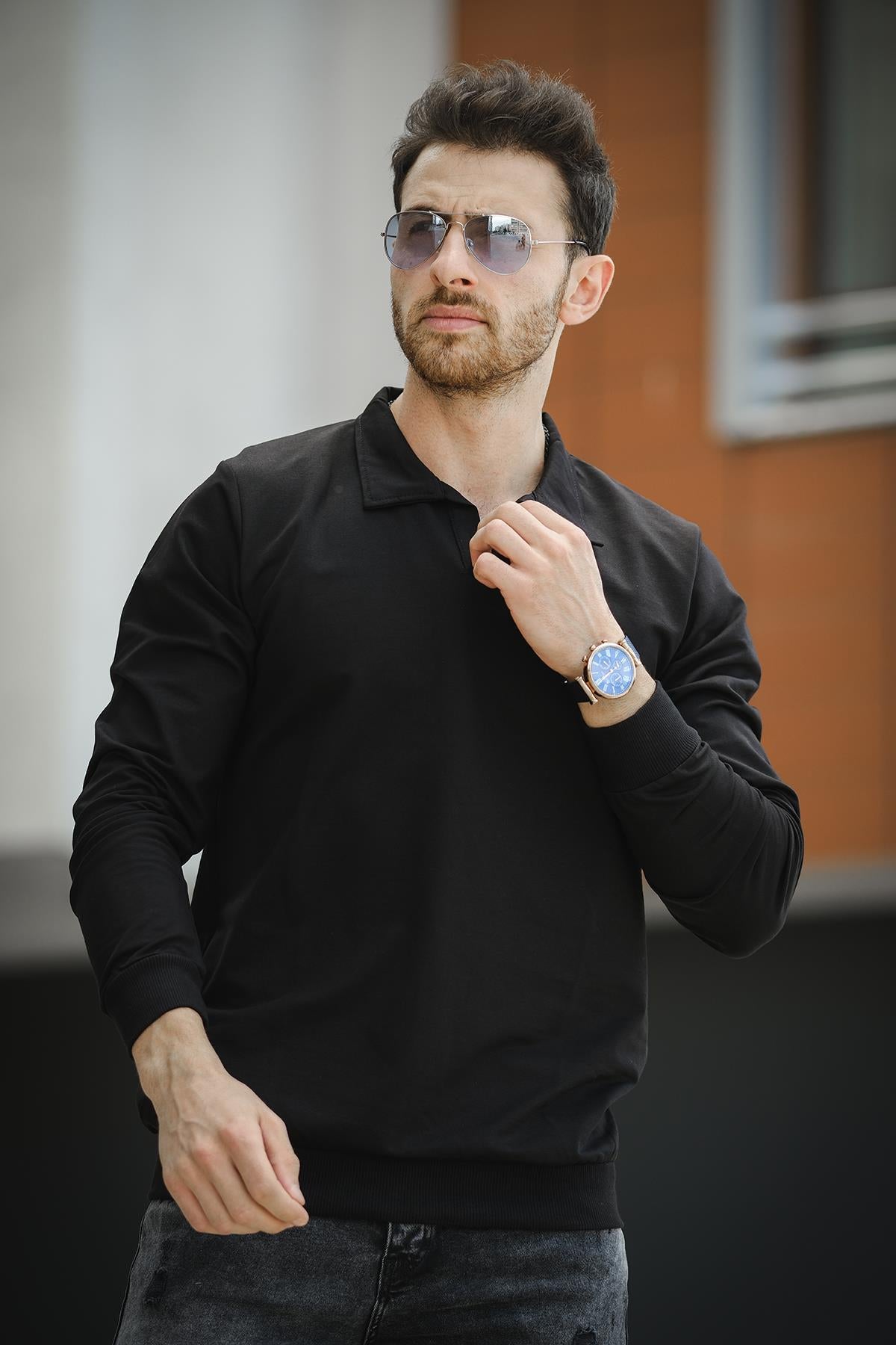 Hoek Slim Fit Patlı Yakalı Erkek Sweatshirt