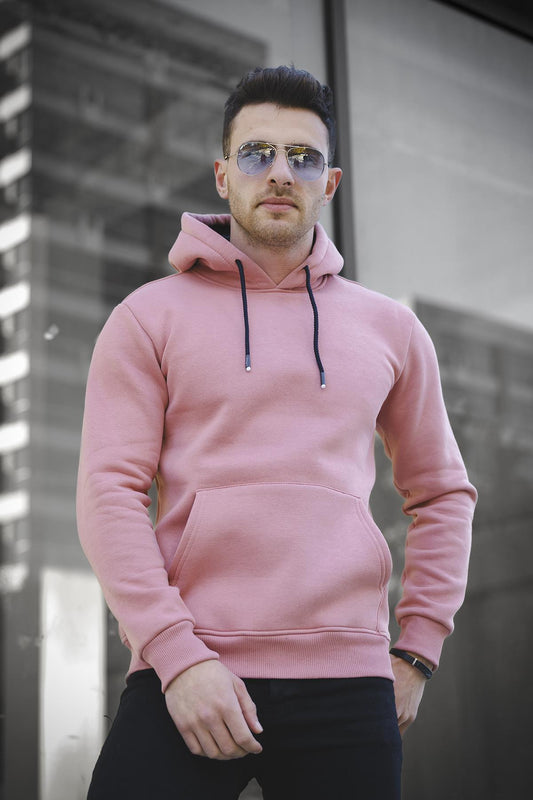 Janvier Dar Kesim Üç İplik Şardonlu Kapüşonlu Basic Erkek Sweatshirt
