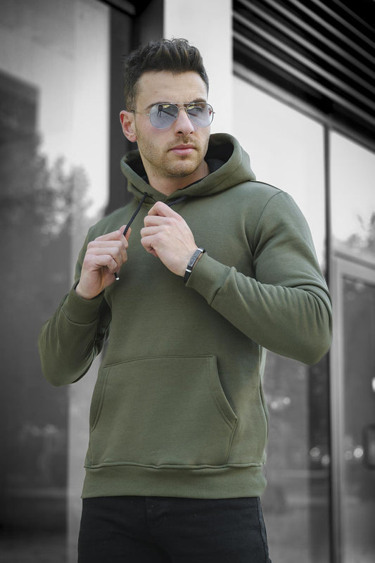 Janvier Dar Kesim Üç İplik Şardonlu Kapüşonlu Basic Erkek Sweatshirt