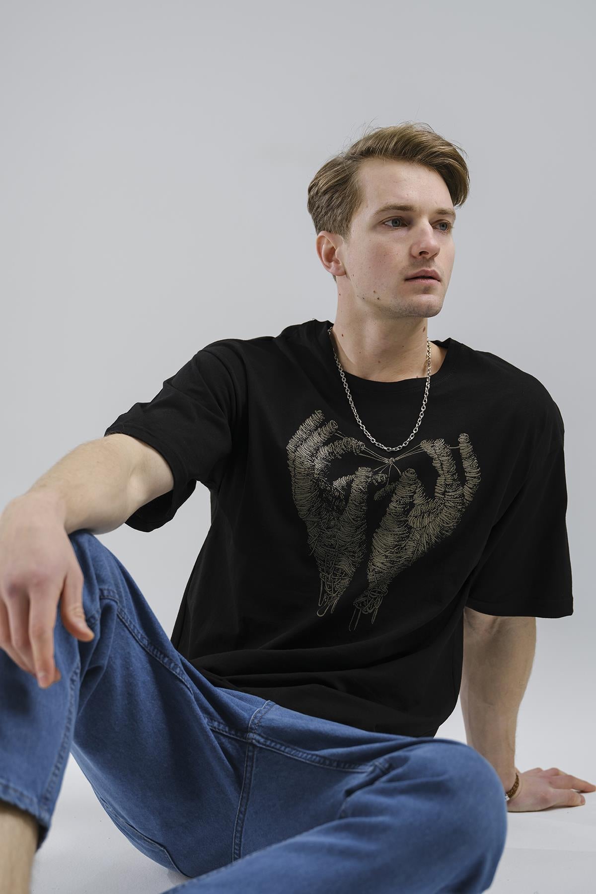 Joao Baskı Detaylı Unisex Bisiklet Yaka Oversize Tshirt