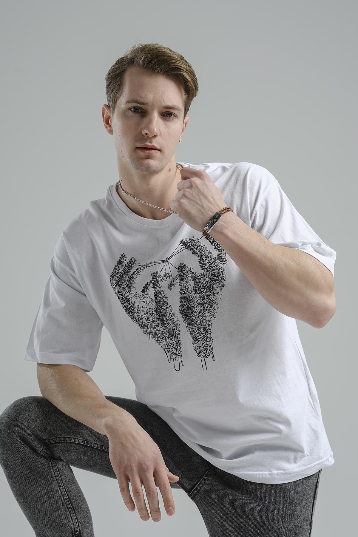 Joao Baskı Detaylı Unisex Bisiklet Yaka Oversize Tshirt