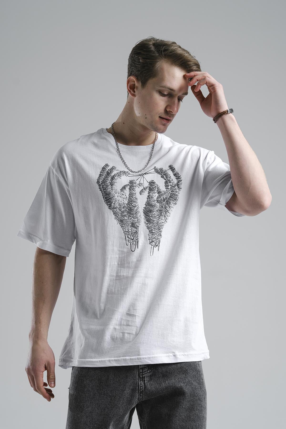 Joao Baskı Detaylı Unisex Bisiklet Yaka Oversize Tshirt