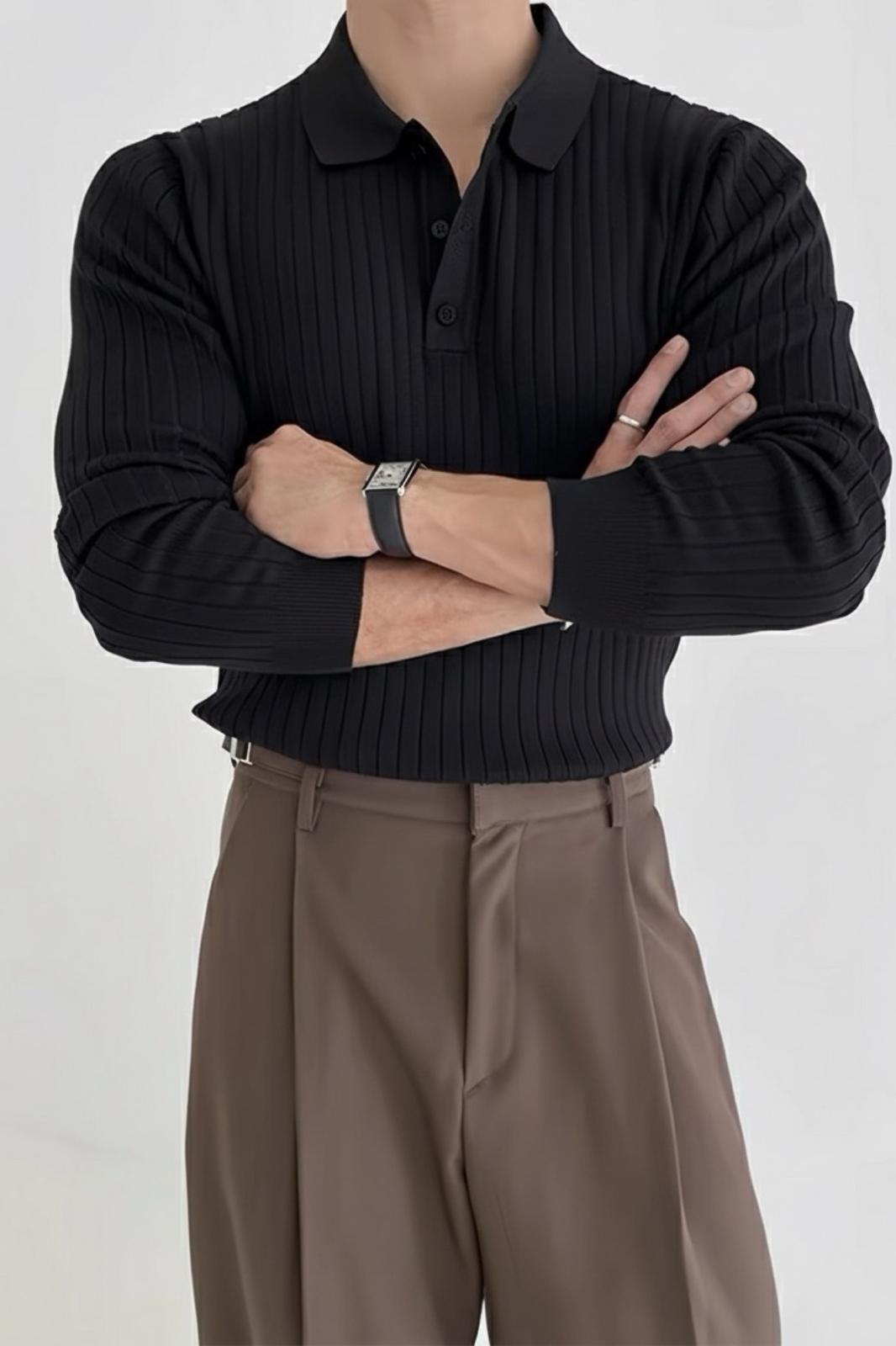 Josse Slim Fit Old Money Düğmeli Polo Yaka Triko Kazak