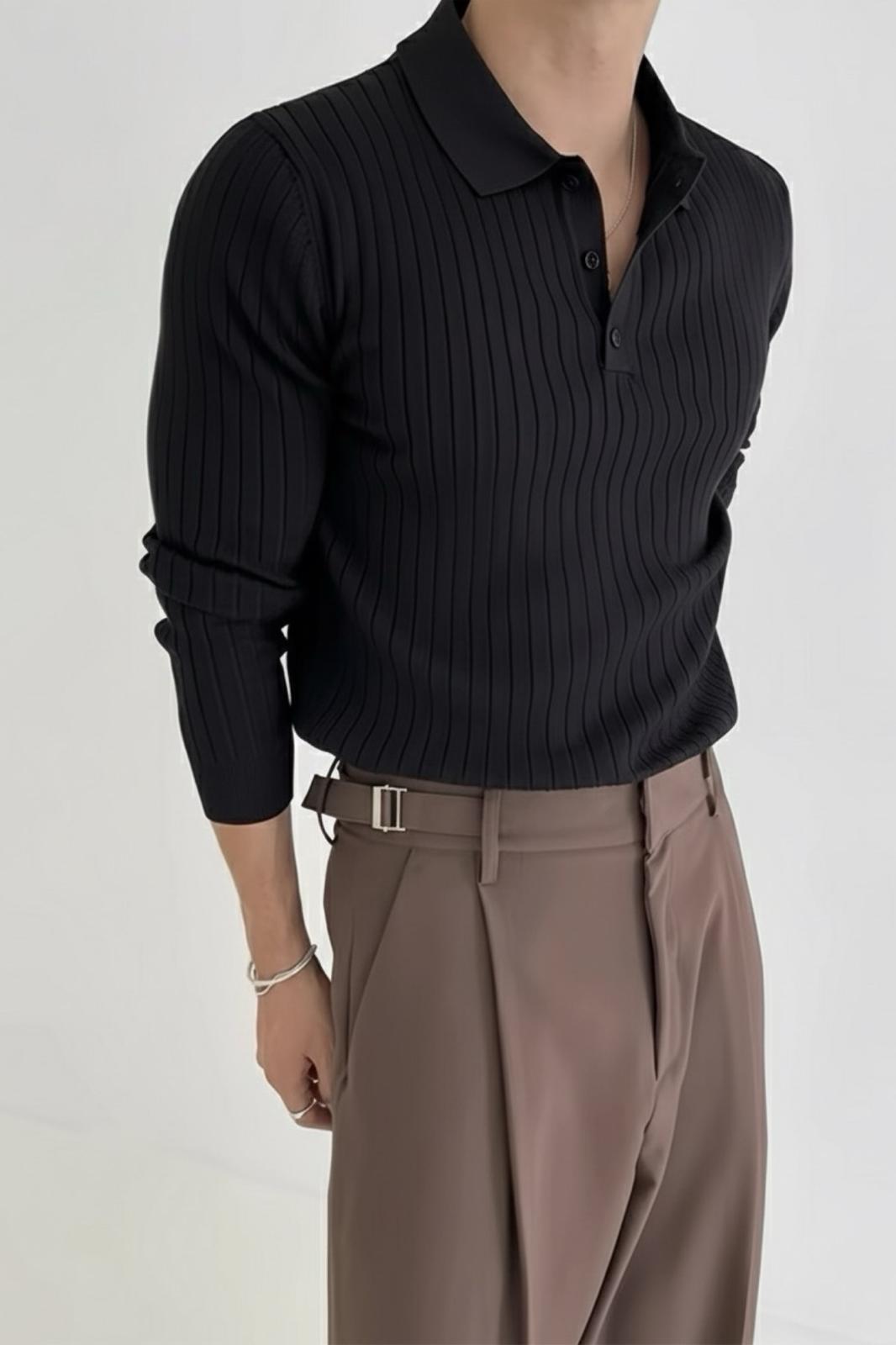Josse Slim Fit Old Money Düğmeli Polo Yaka Triko Kazak