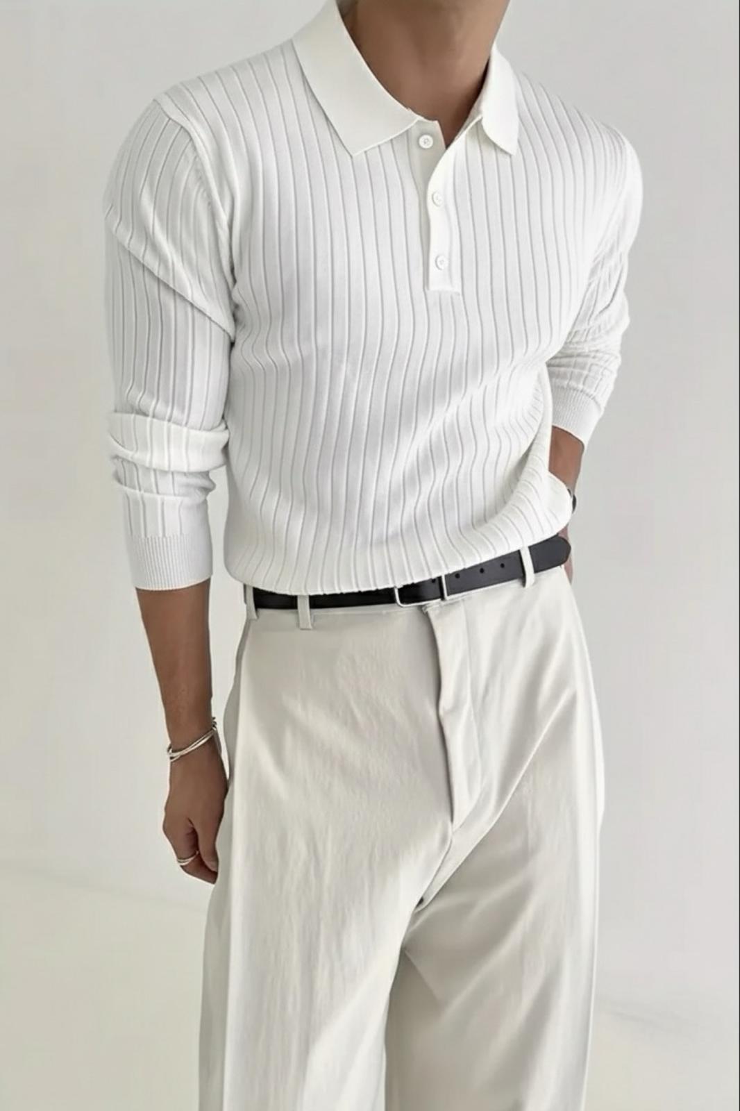 Josse Slim Fit Old Money Düğmeli Polo Yaka Triko Kazak