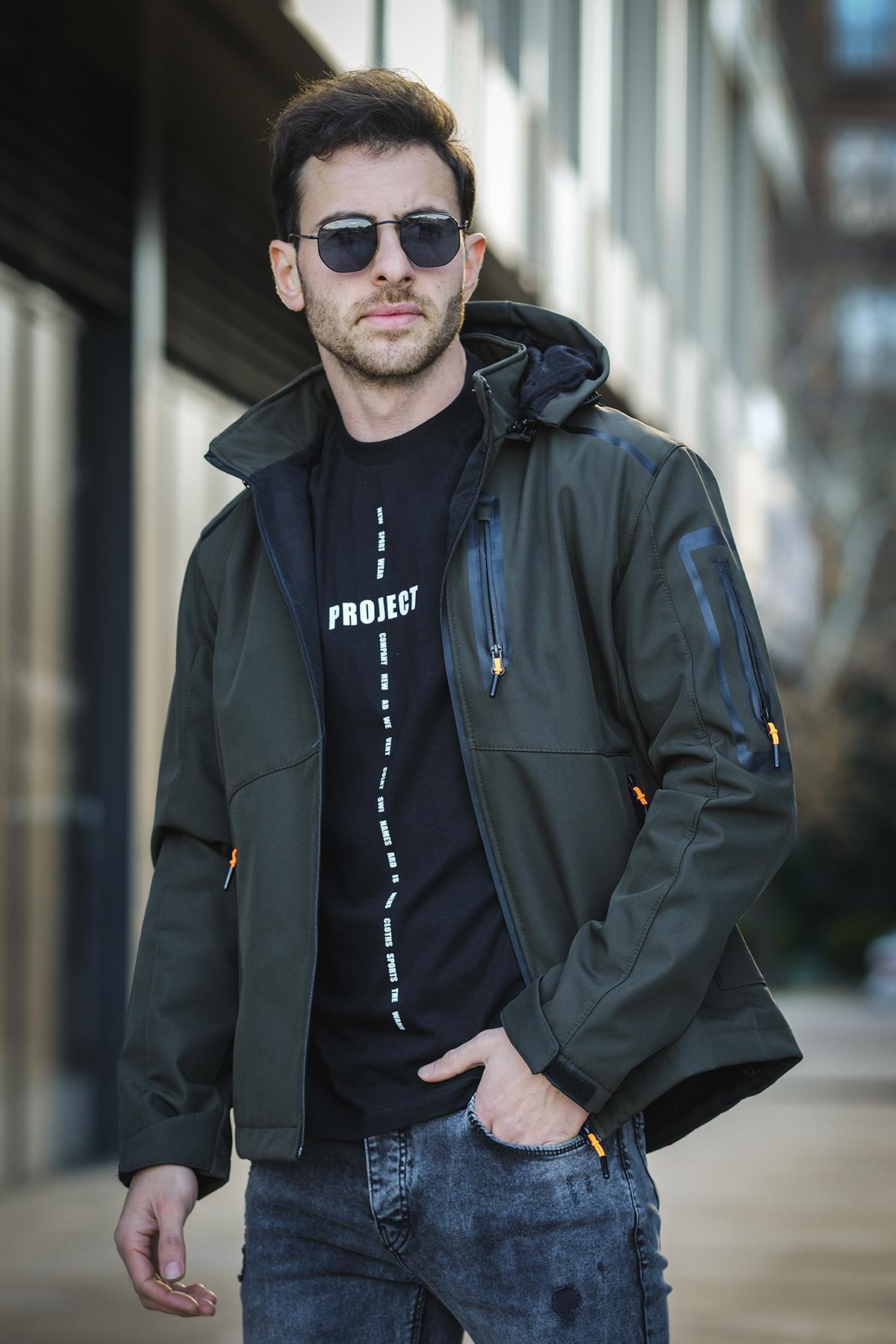 Juka Softshell Su Soğuk Rüzgar Geçirmez İçi Kürklü Dolgulu Softshell Erkek Dağcı Kampcı Kayakcı Montu