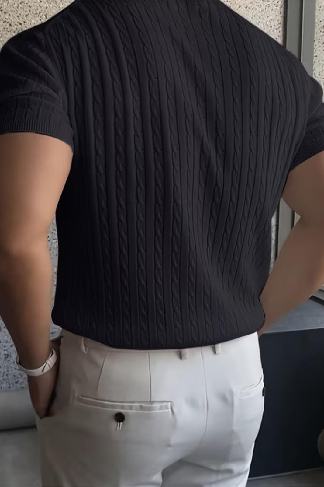 Kelly Lüks Seri Erkek Slim Fit Saç Örgü Desenli Bisiklet Yaka Kısa Kollu Triko Tişört