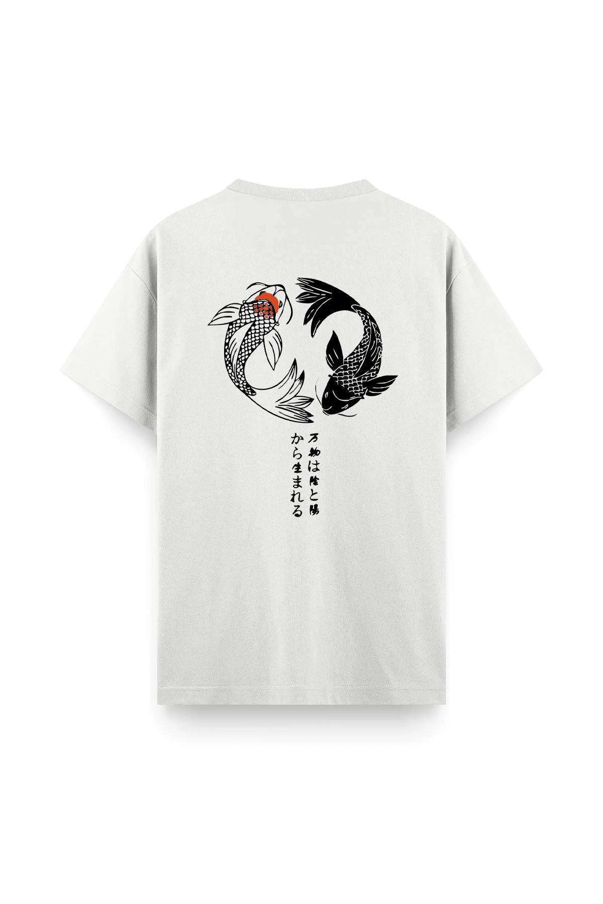 Koi Sırt Baskılı Bisiklet Yaka Unisex Tshirt