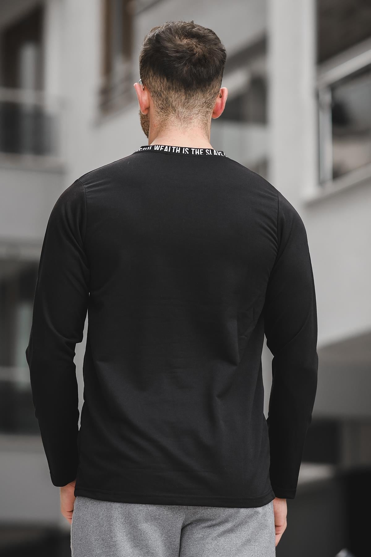 Legend Yakası Baskılı Slim Fit Likralı Sıfır Yaka Erkek Sweatshirt
