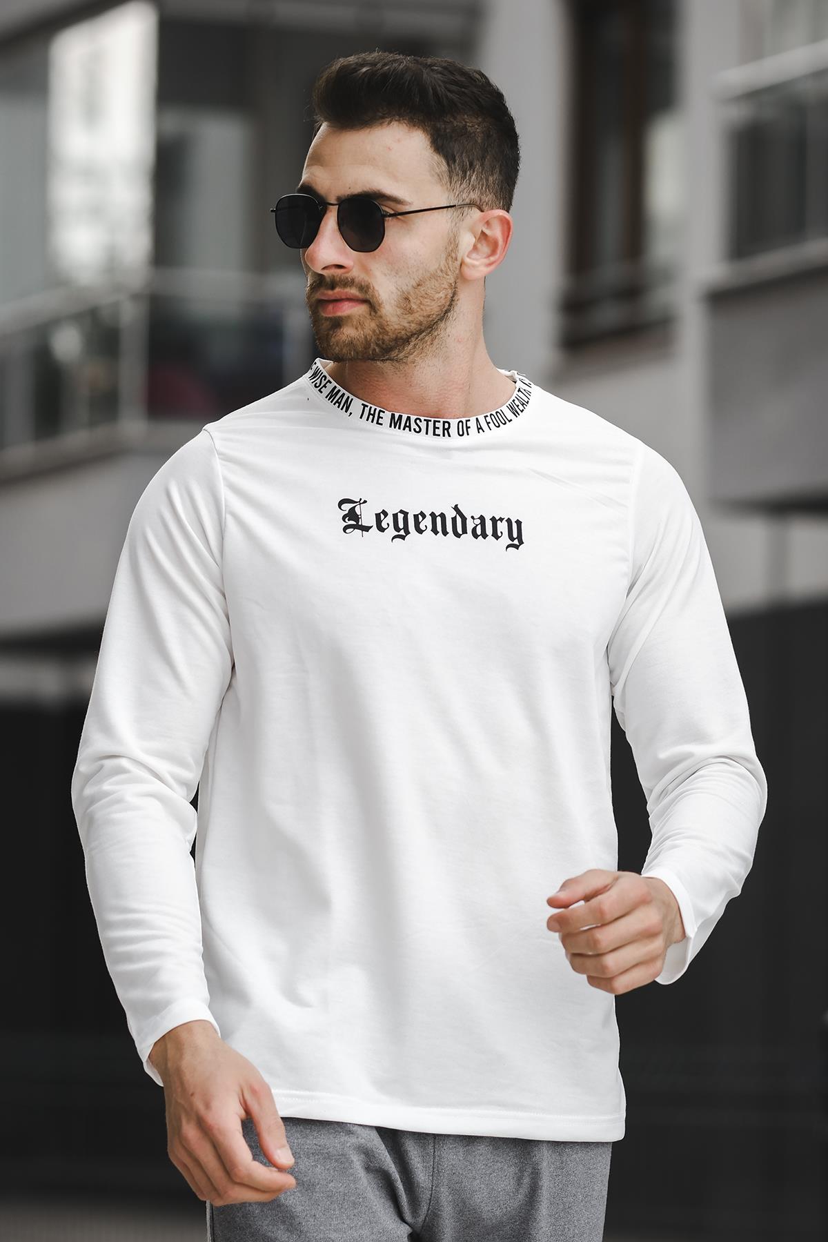 Legend Yakası Baskılı Slim Fit Likralı Sıfır Yaka Erkek Sweatshirt