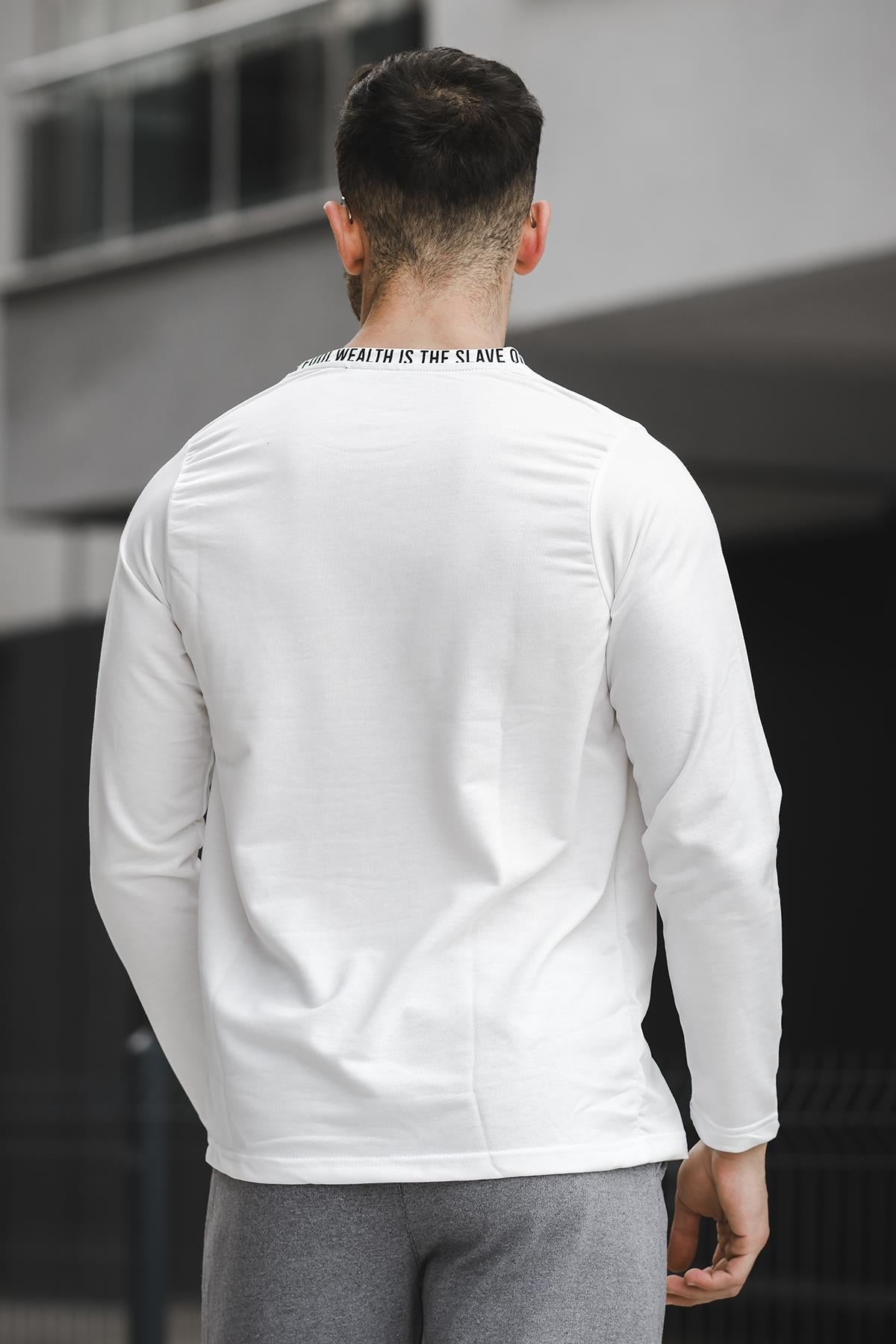 Legend Yakası Baskılı Slim Fit Likralı Sıfır Yaka Erkek Sweatshirt