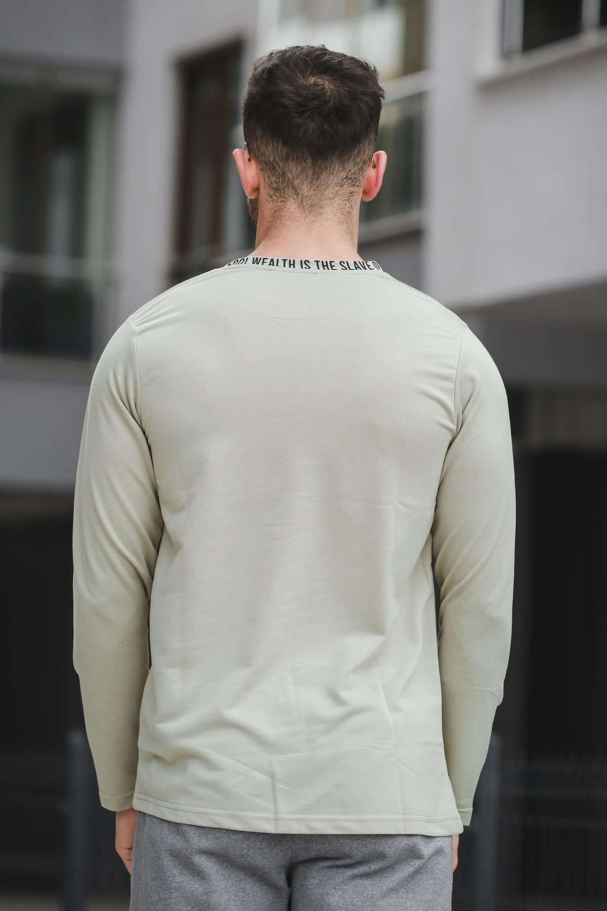Legend Yakası Baskılı Slim Fit Likralı Sıfır Yaka Erkek Sweatshirt
