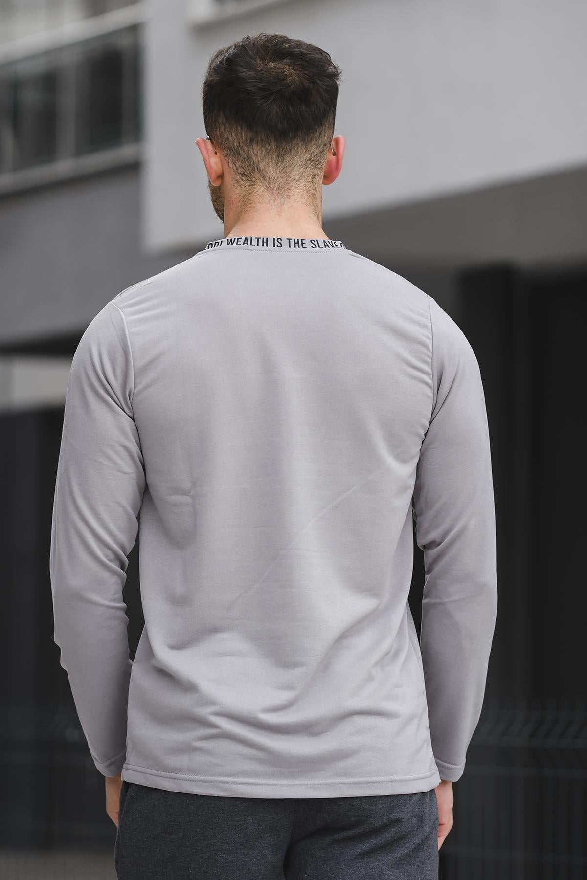 Legend Yakası Baskılı Slim Fit Likralı Sıfır Yaka Erkek Sweatshirt