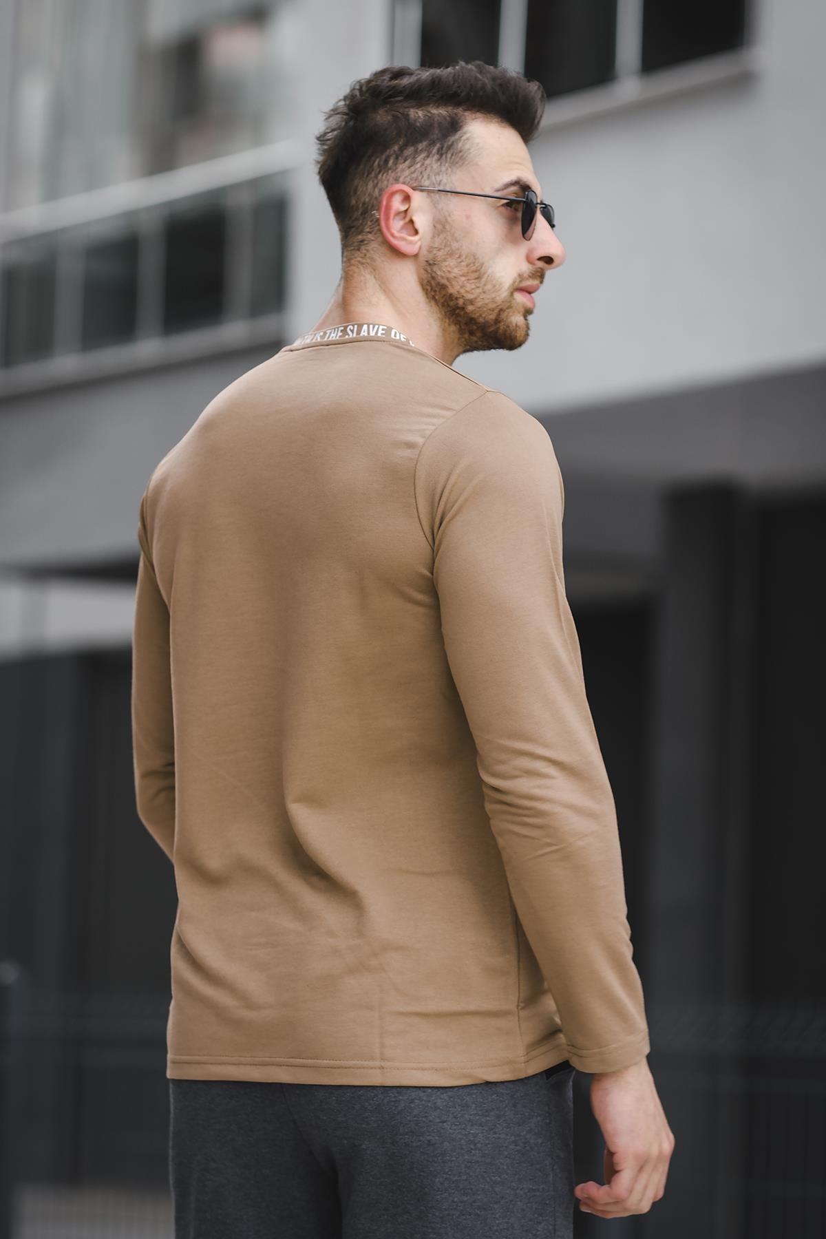 Legend Yakası Baskılı Slim Fit Likralı Sıfır Yaka Erkek Sweatshirt