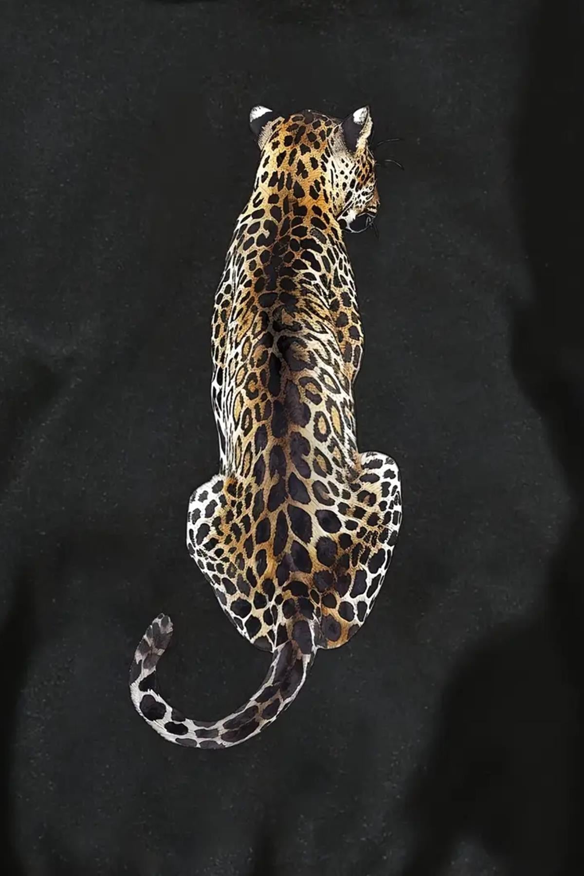 Leopar Sırt Baskılı İçi Pamuklu Unisex Sweatshirt