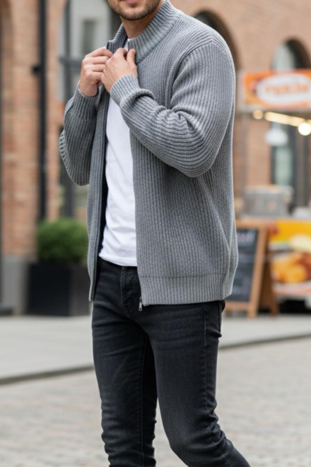 Loken Tam Fermuarlı Dik Yaka Kalın Erkek Hırka